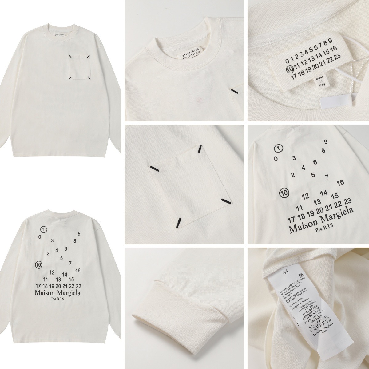 Maison Margiela 口袋四點刺繡圓領長袖Tee