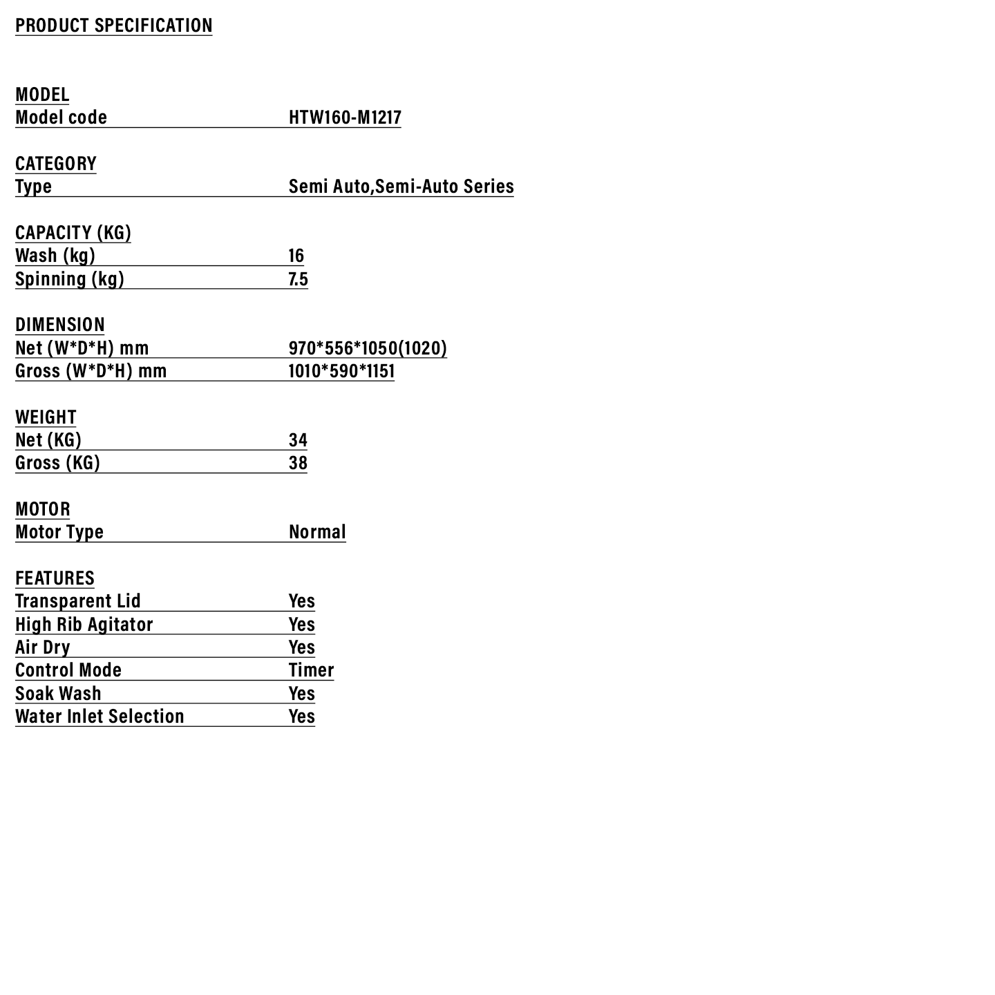 Haier 16kg Twin Tub Semi-Auto Washing Machine (HTW160-M1217)