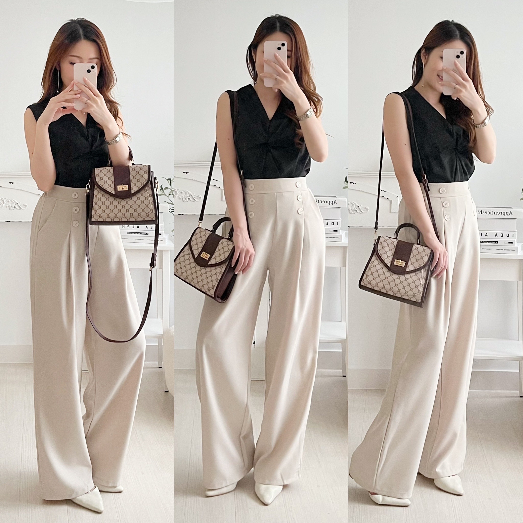 百搭知性の選💮排鈕闊腳長褲(KR)杏色310737