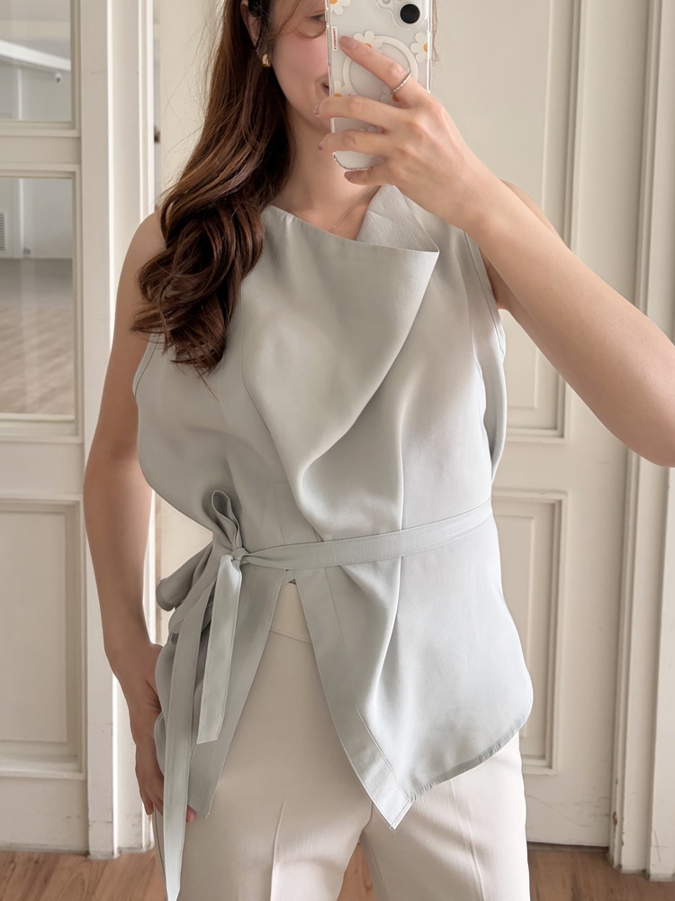 Camille Draped Wrap Blouse (Mint)