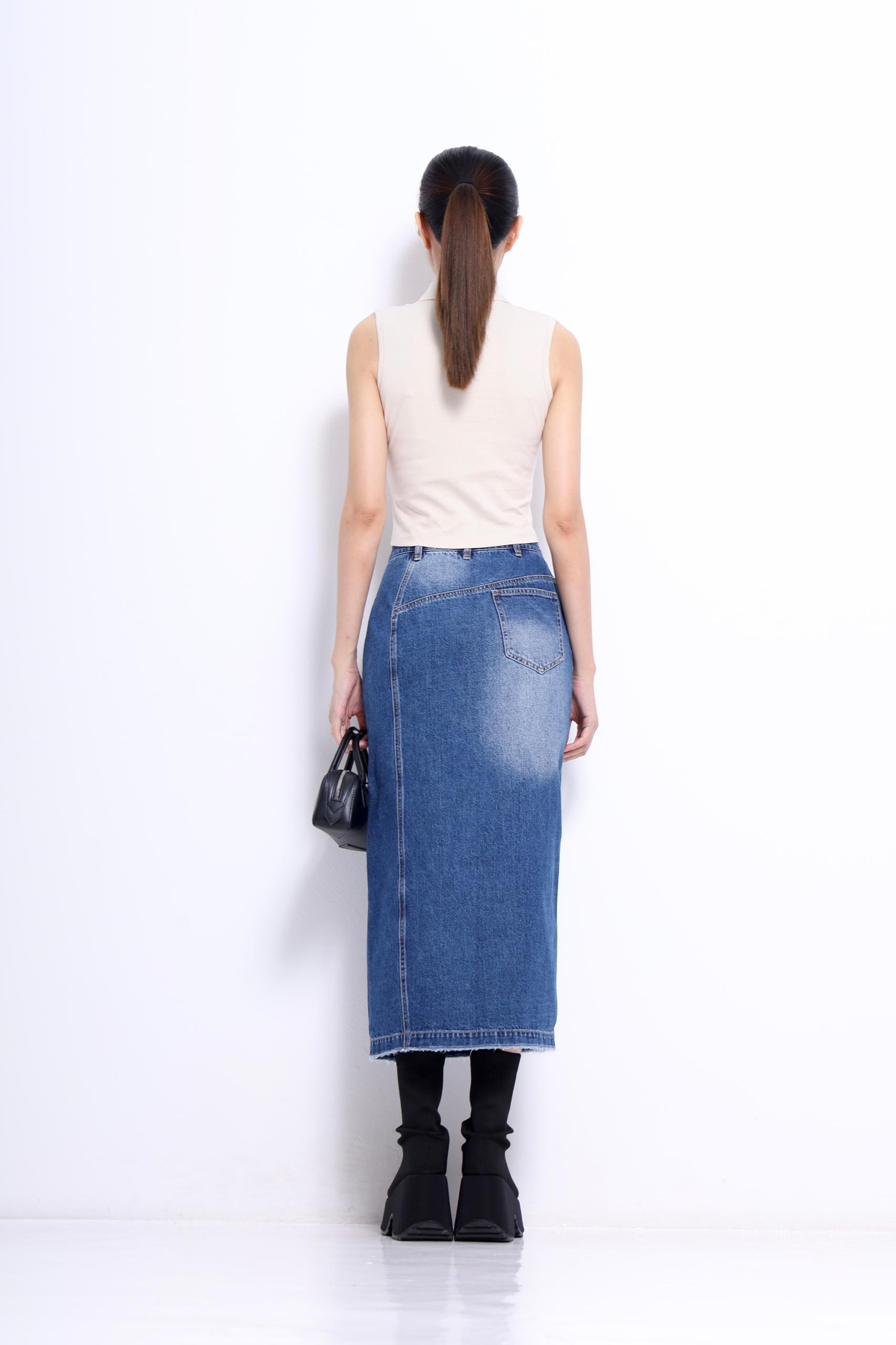 CS1427 High-Waisted Denim Skirt