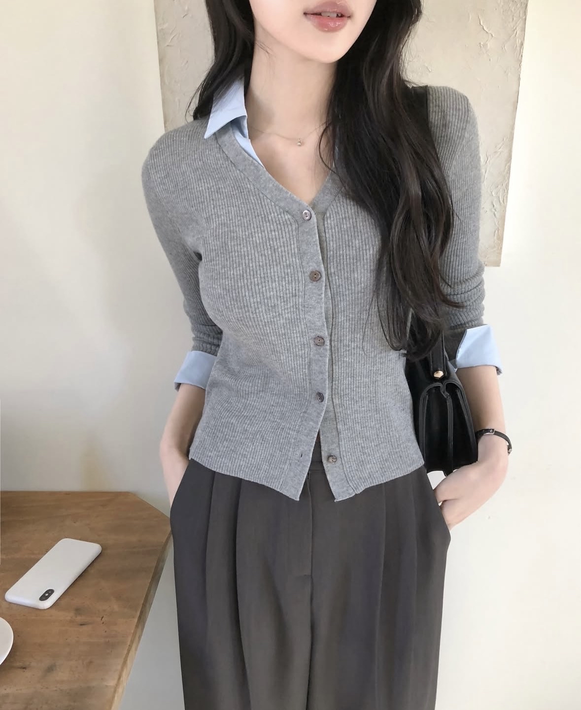 【上班/休閒】拼領假兩件針織上衣