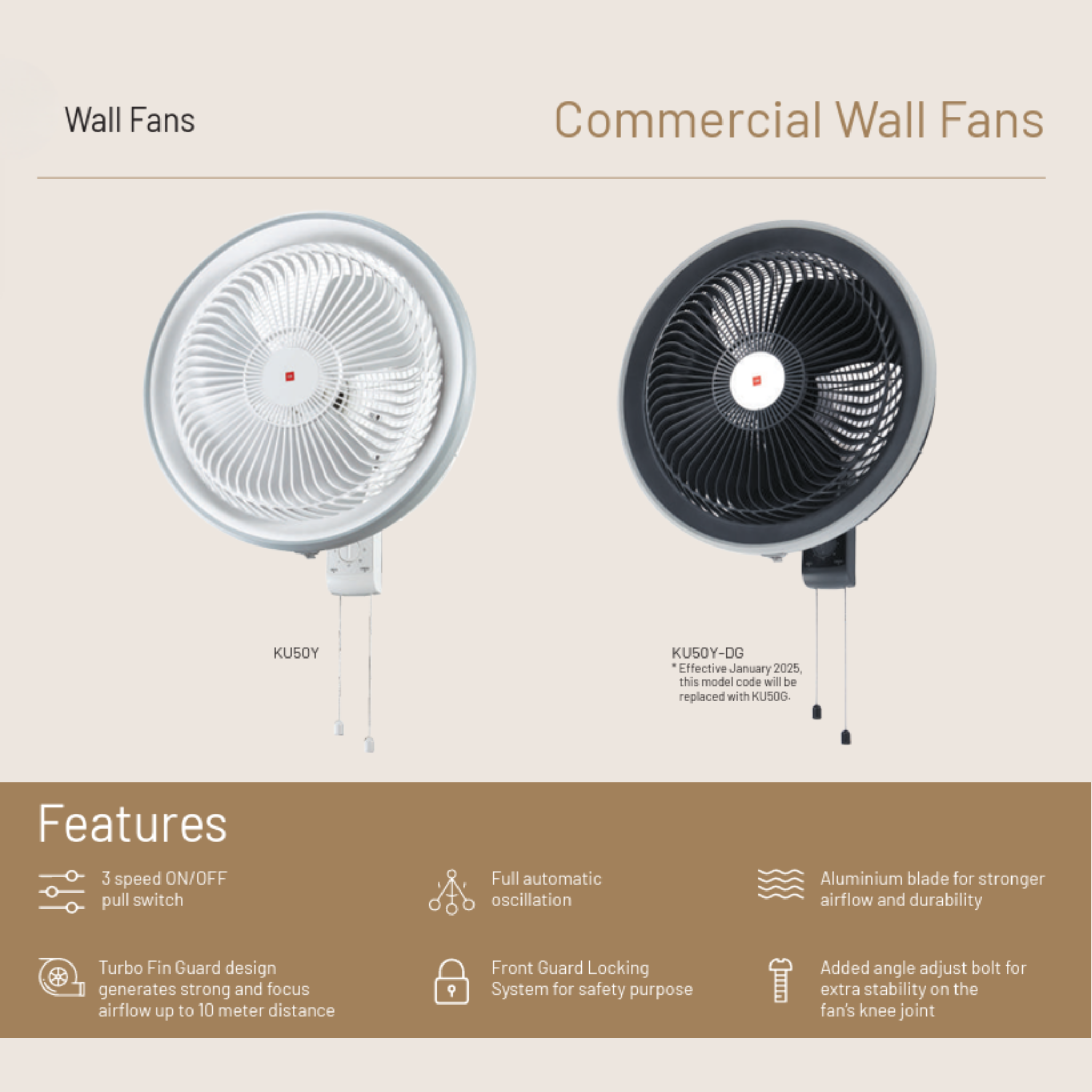 KDK 20" Industrial Wall Fan Dark Grey (KU50Y-DG)
