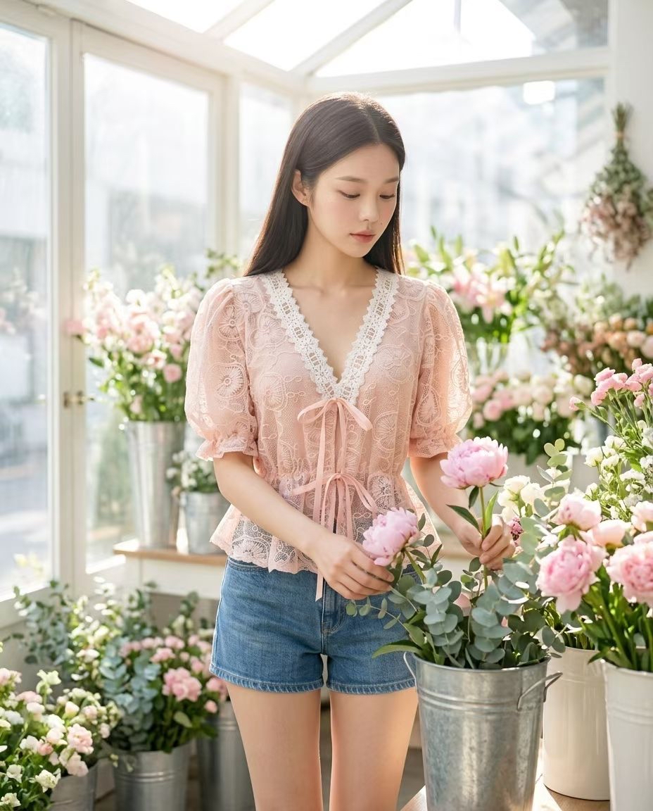 AD10 刺繡綁帶罩衫