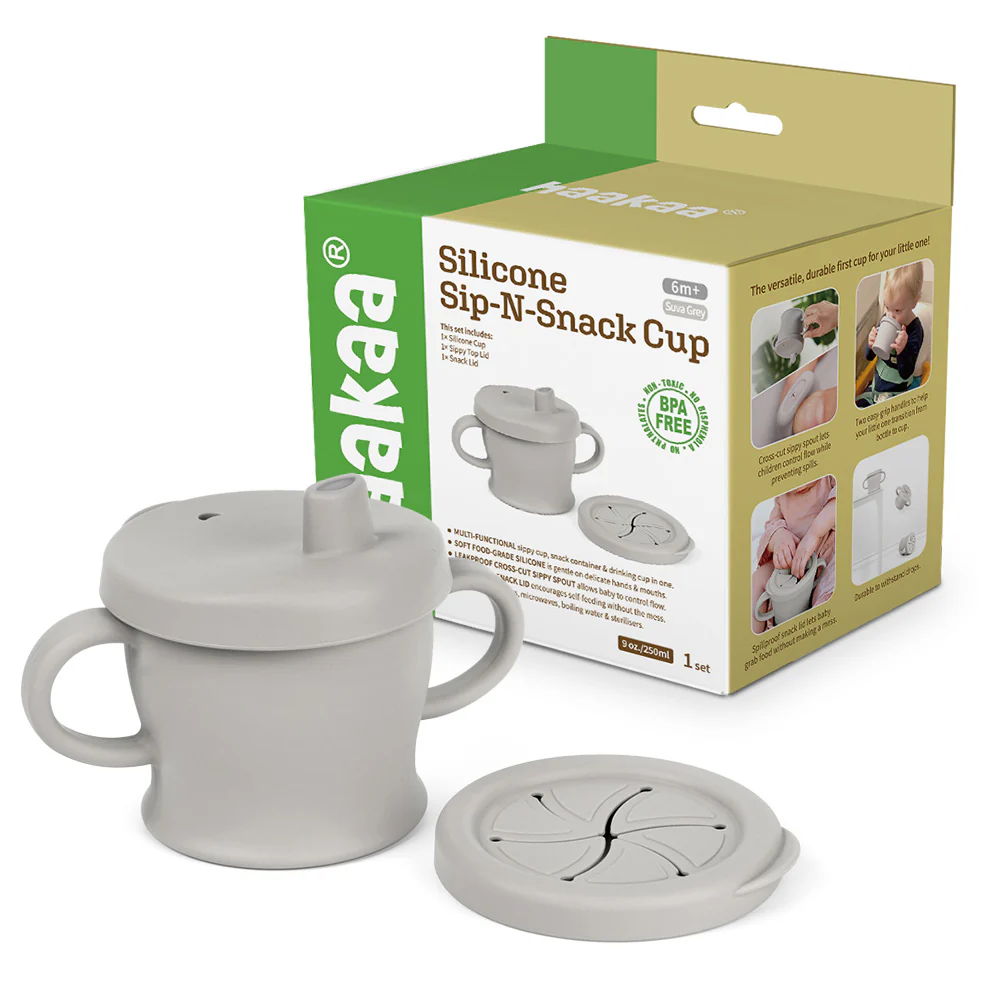 Haakaa 矽膠多功能零食水杯 - (腮粉紅色 / 瓦灰色) (適合6個月以上兒童)