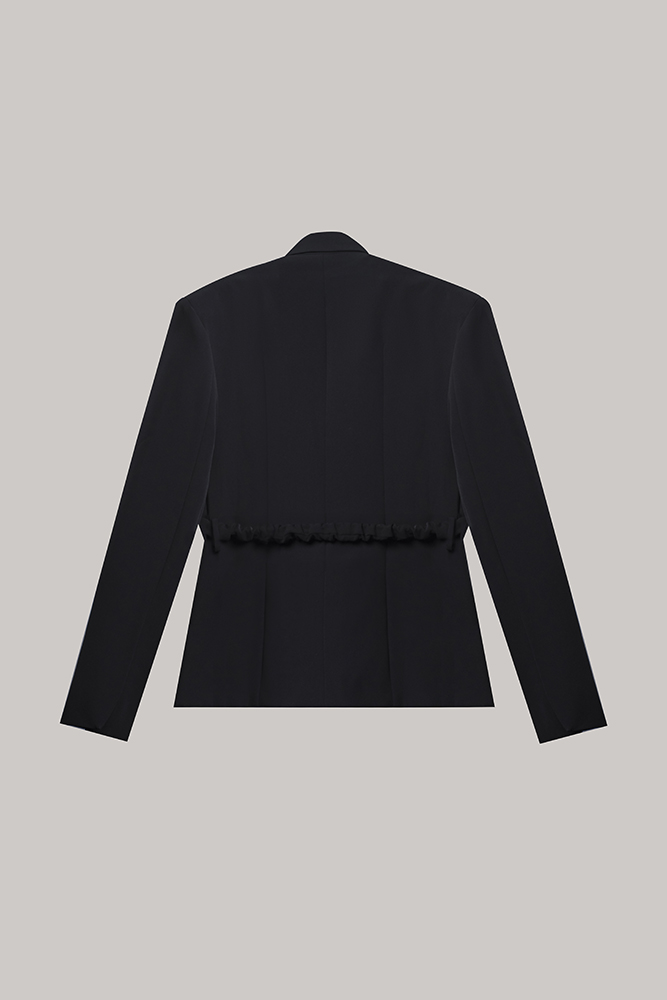Black Tailored Belted Blazer with Structured Lapels