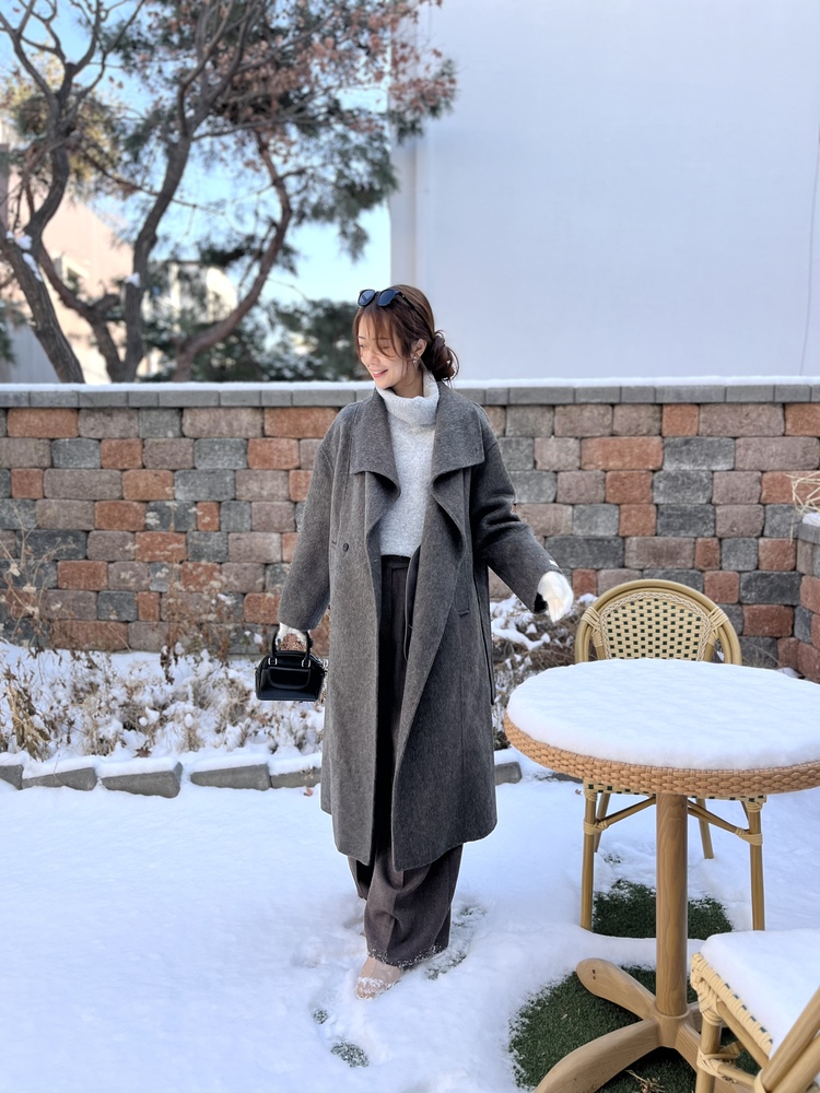 [70% Wool] Parisian Belted Wool Coat (Dark Grey)