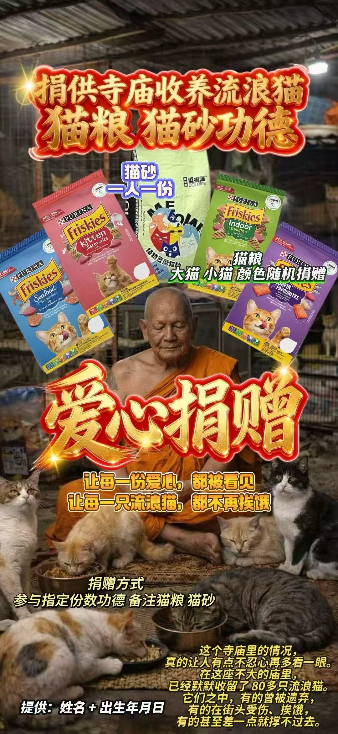 3.28捐貓糧 捐貓砂  幫助僧侶救助流浪貓