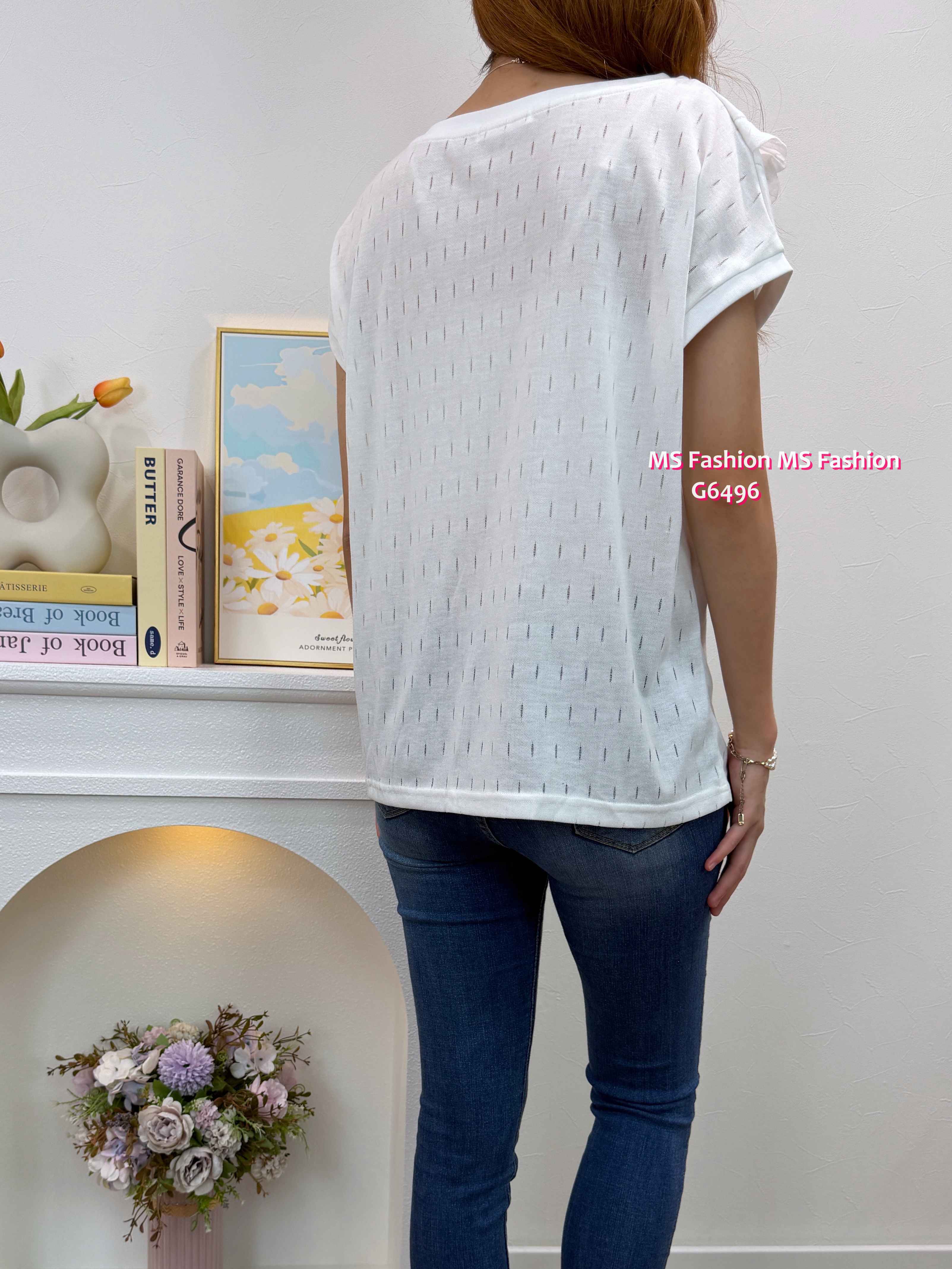 G6496 特色衫腳拼ruffle top