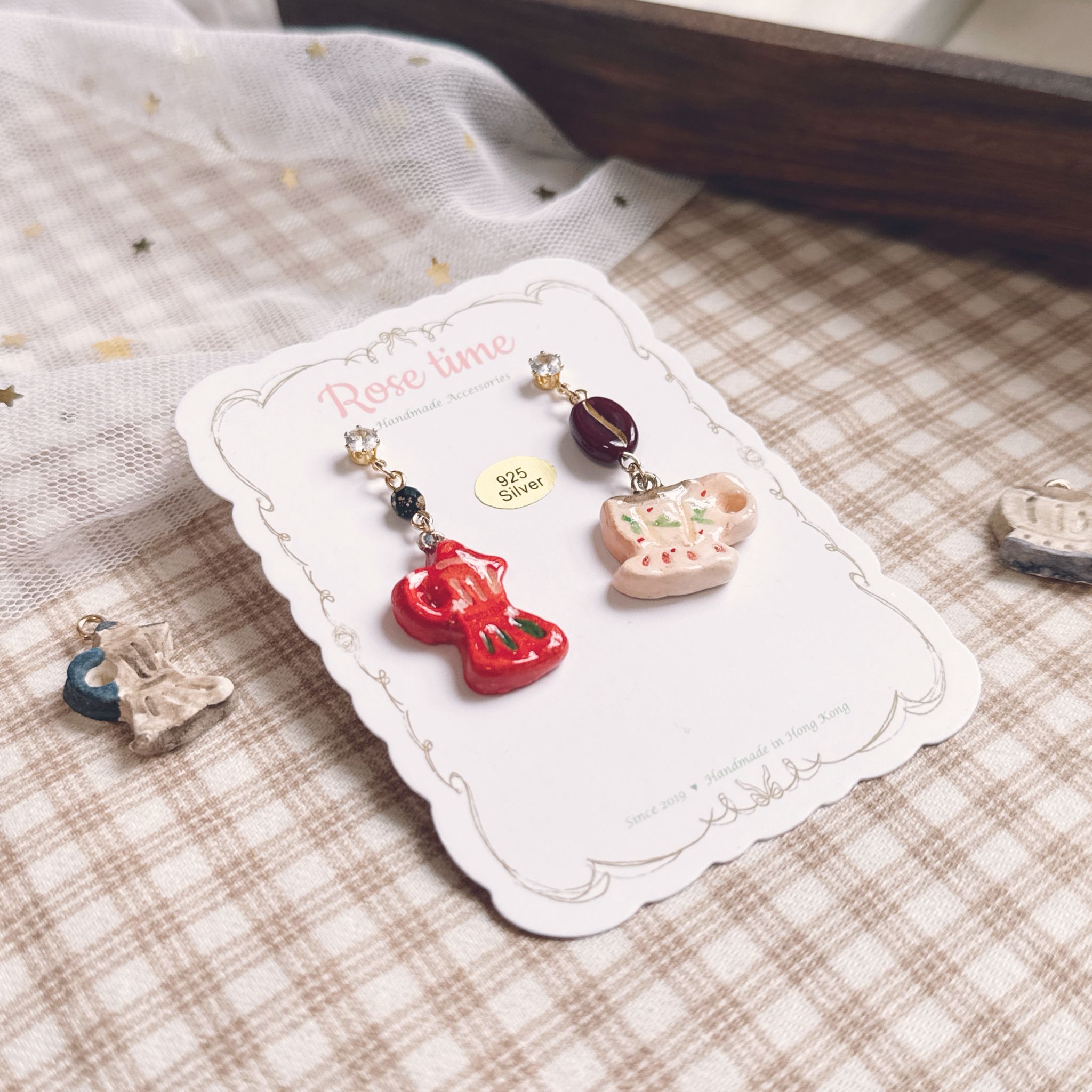 手繪復古咖啡壺咖啡杯耳環