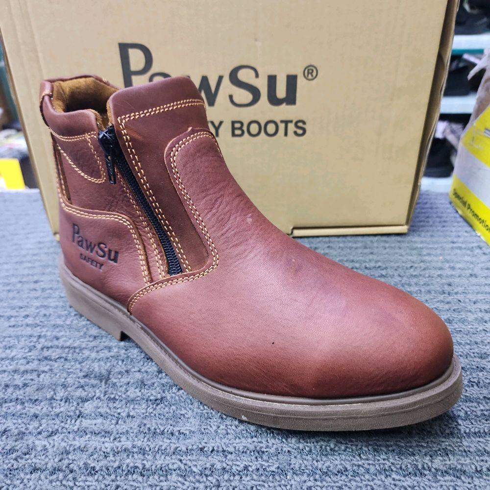 PawSu 802 double zip mid cut Safety shoes brown