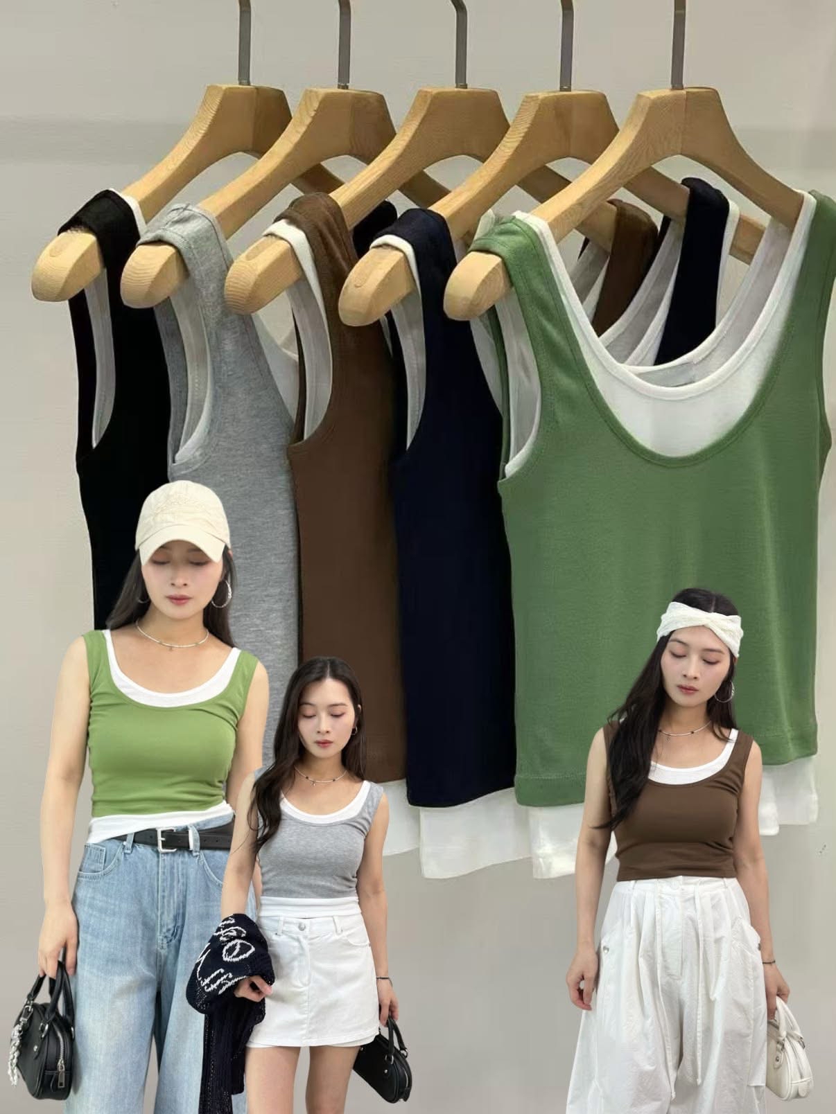W65 撞色背心兩件Set