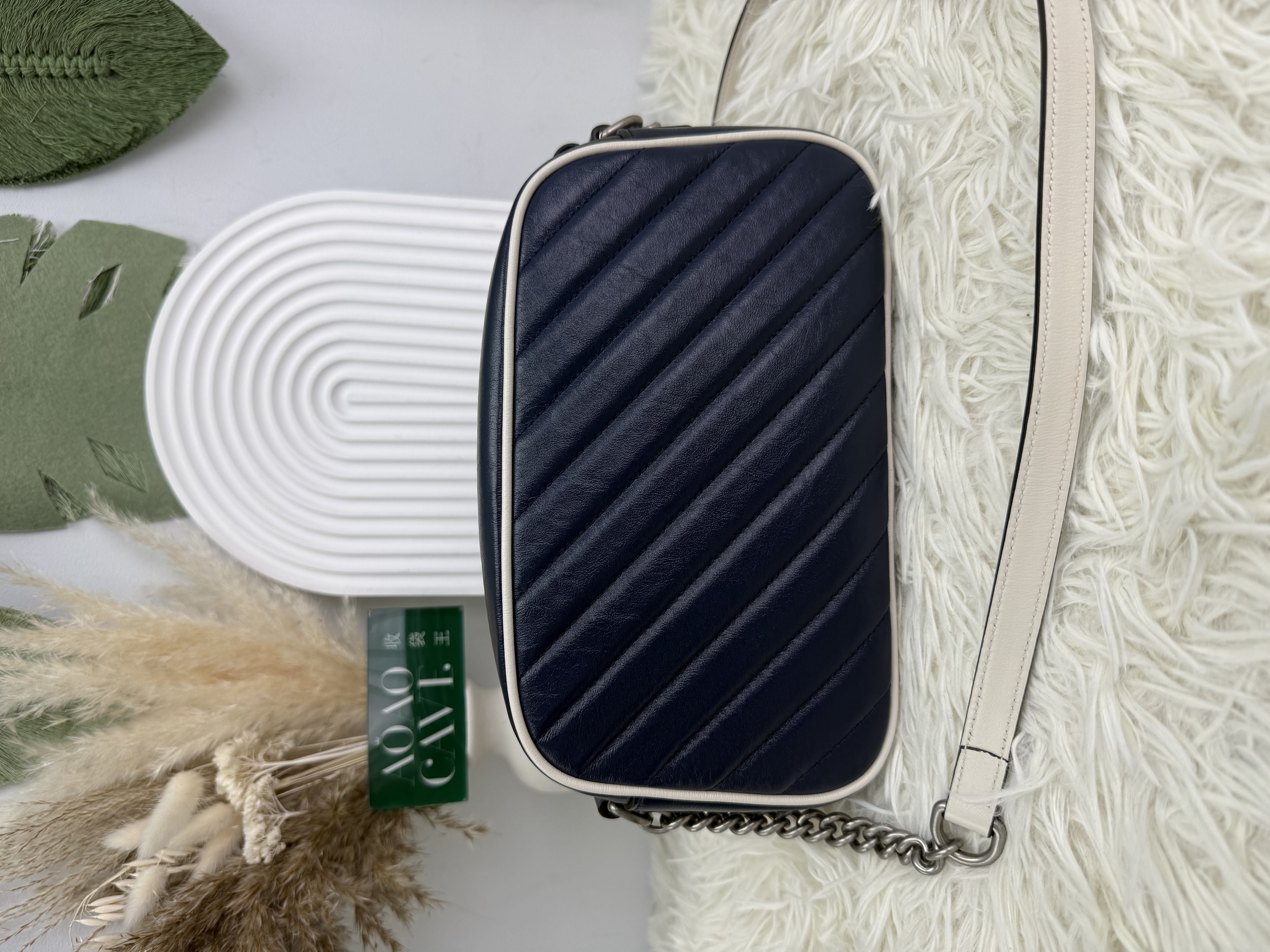 GUCCI 閑置品💫Classic Blue Marmont 銀扣相機包 24cm💙