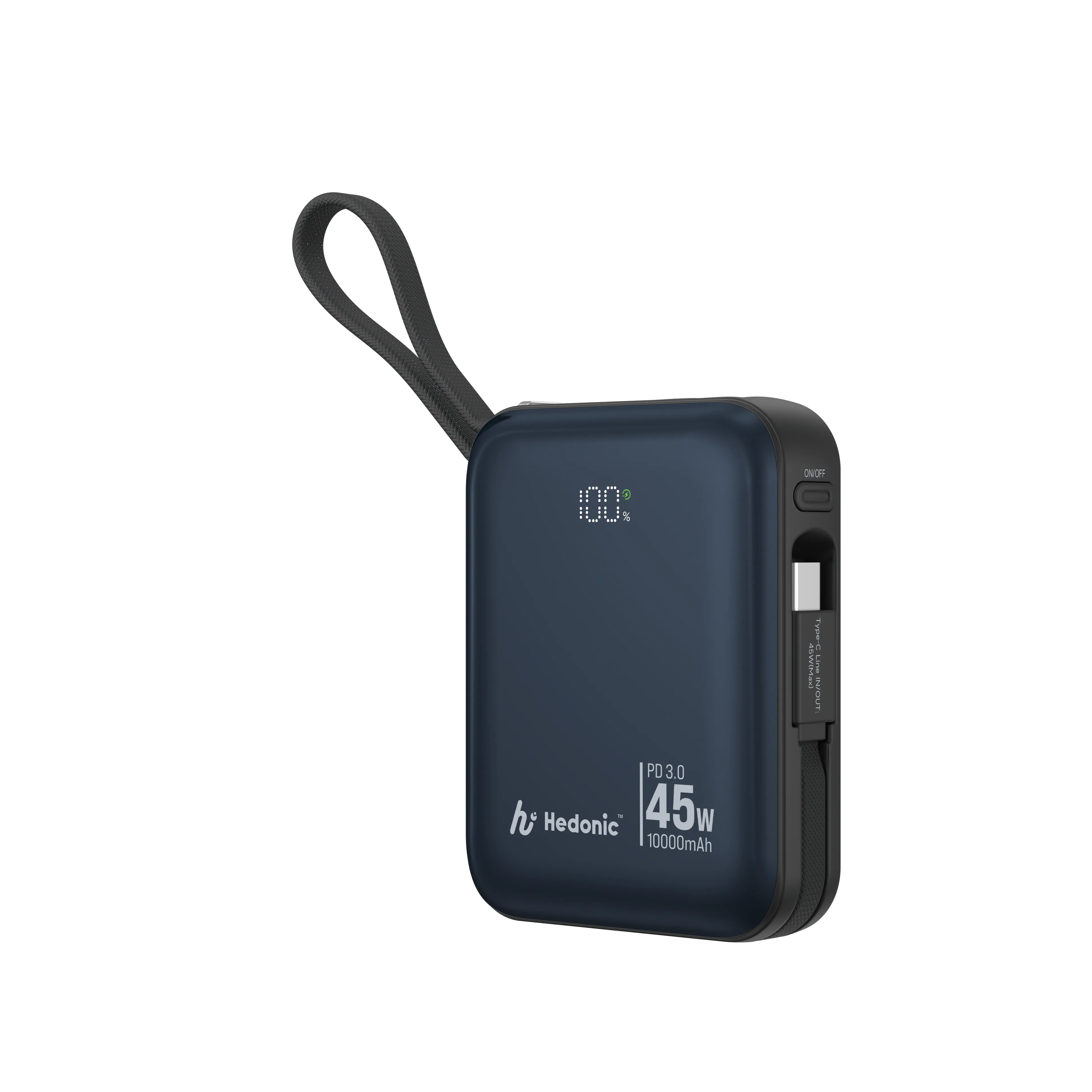 CCC 認證 (二維碼) Hedonic PD 3.0 45W快充 10000mah 星際 自帶線流動充電池 (附嵌入式 Type-C 充電線) 81082 - 黑色 |  81083 - 白色 