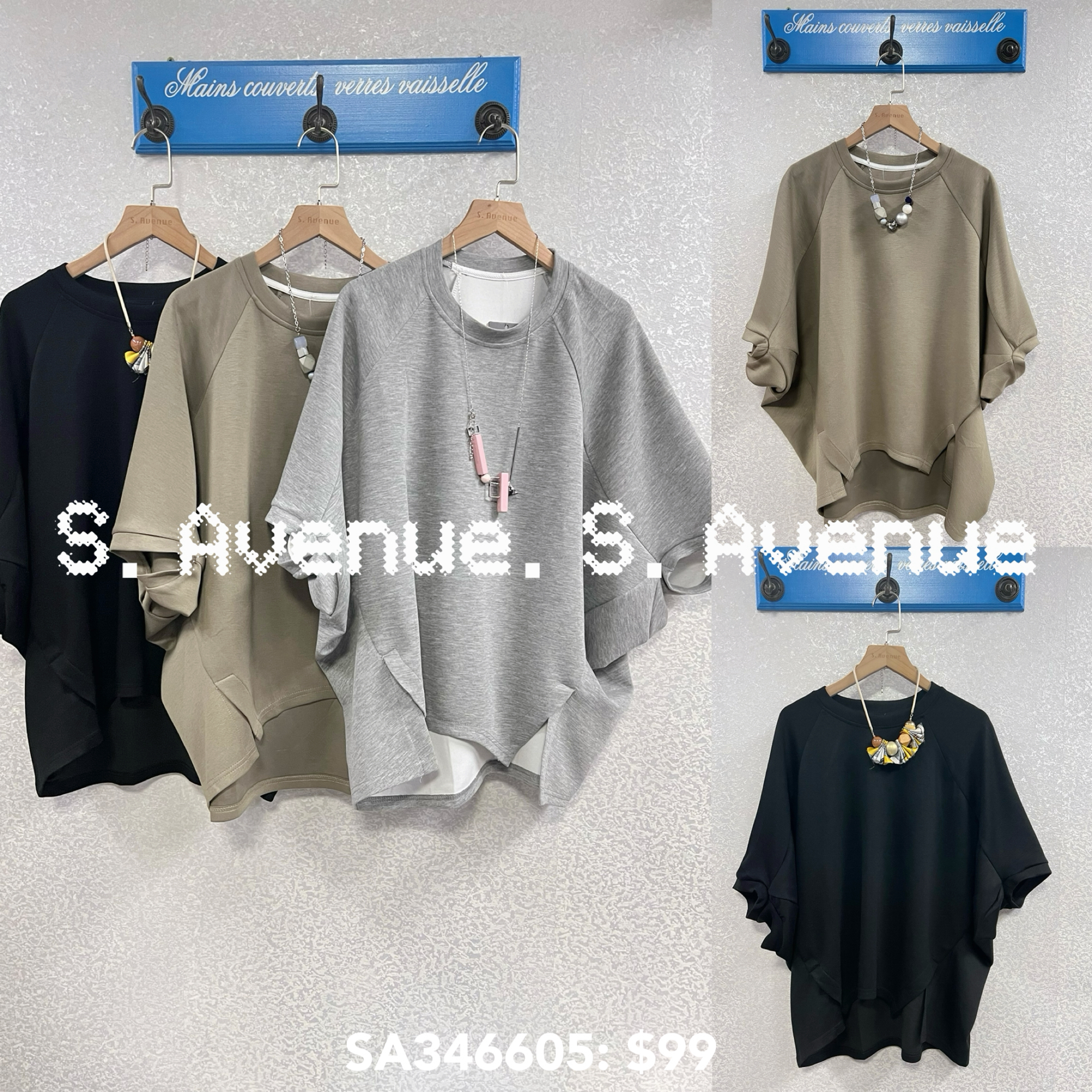 SA346605: 鬆身大件不規則蝙蝠top