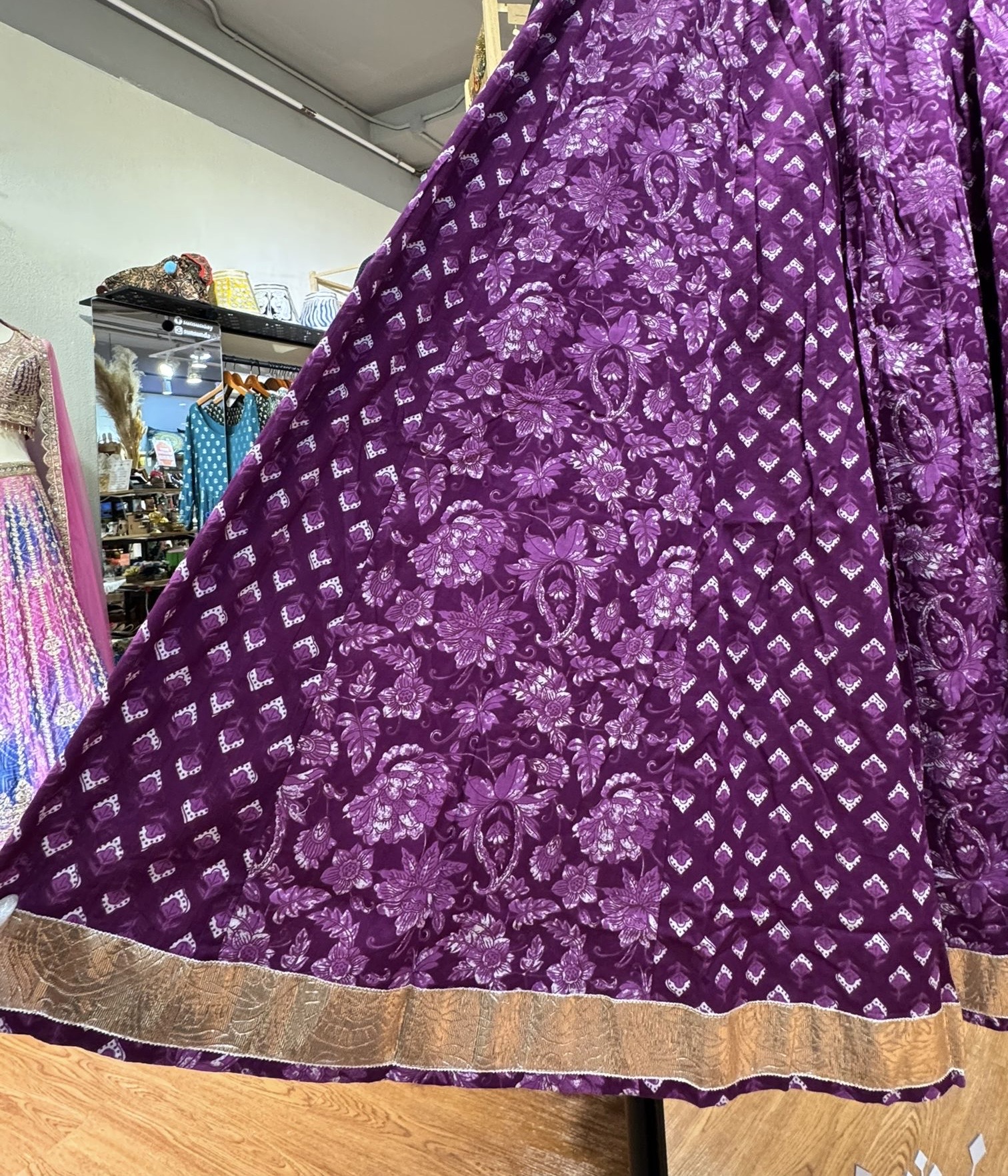 1972 Purple with Golden Edge 12-Cloth Patchwork Skirt 39"