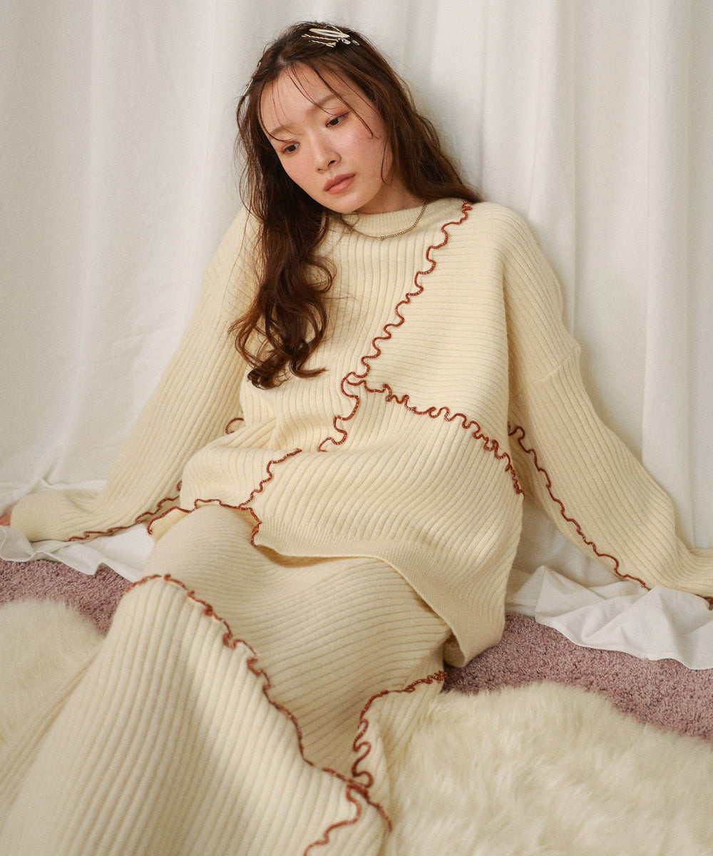 <JP> 設計感！特色滾邊軟糯Knit Top* 4色入 <預購>