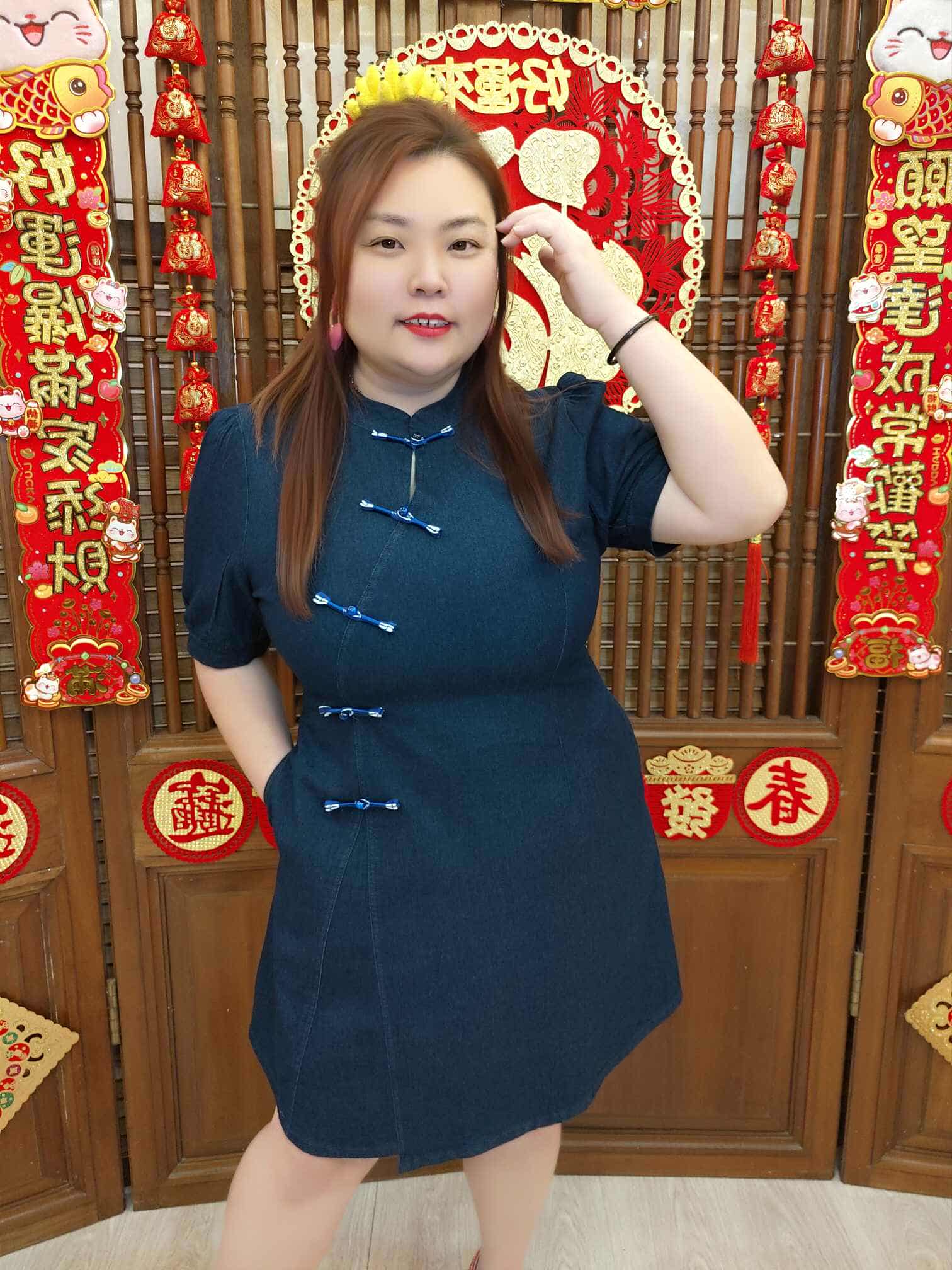 DB03 TW#5838 牛仔镂空旗袍款连衣裙