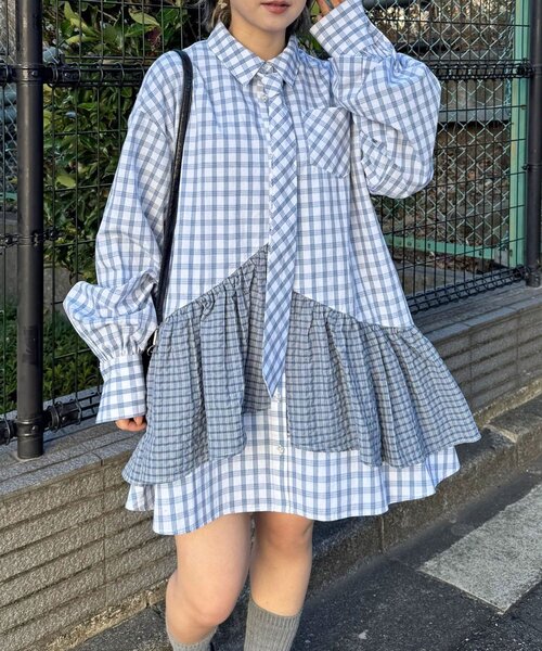 多層束腰襯衫裙【JT041】