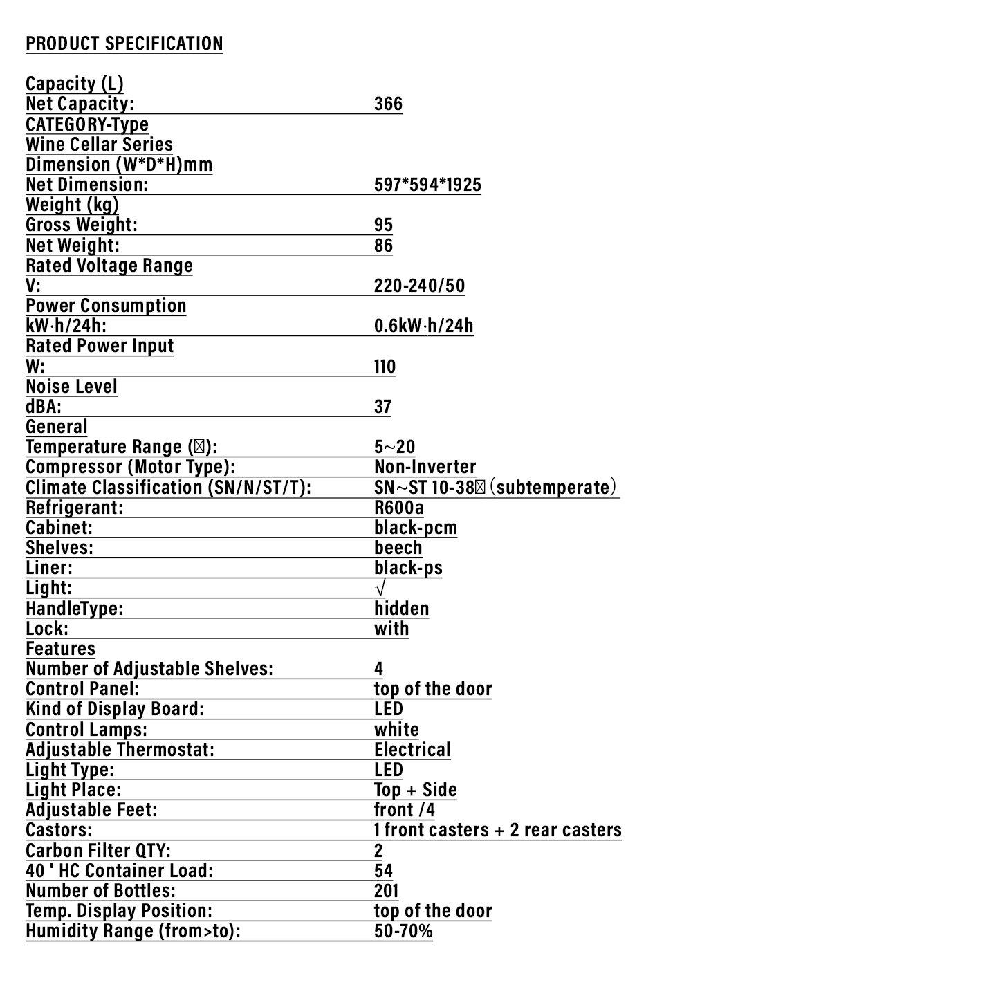 Haier 201 Bottles Wine Chiller (HWS-201GD)
