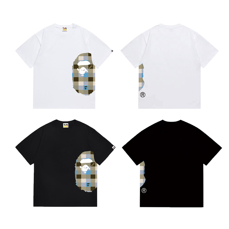 Bape Logo Check Side Big Ape Head Tee 