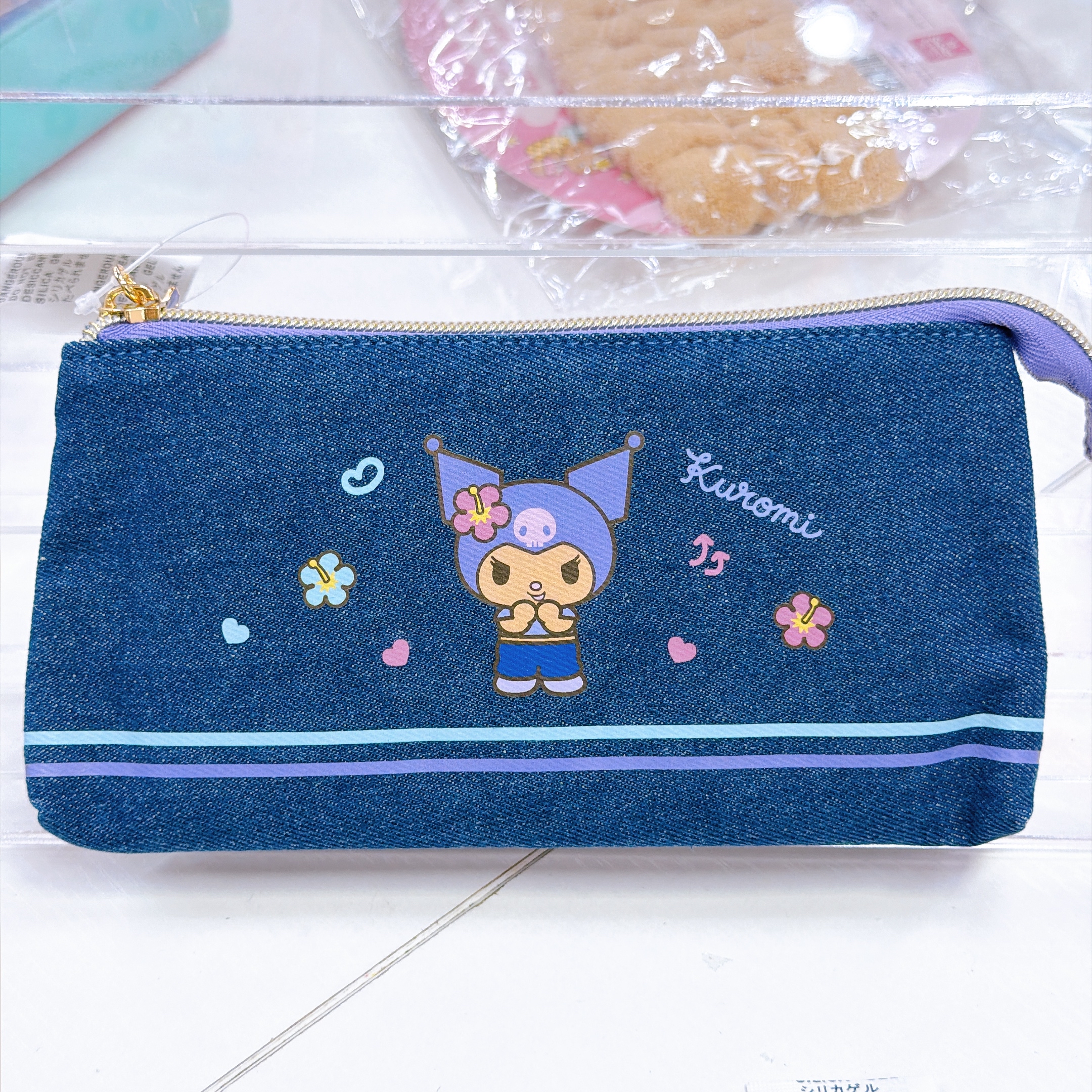 日本直送Sanrio 夏天黑皮泳裝系列 牛仔布扁身筆袋