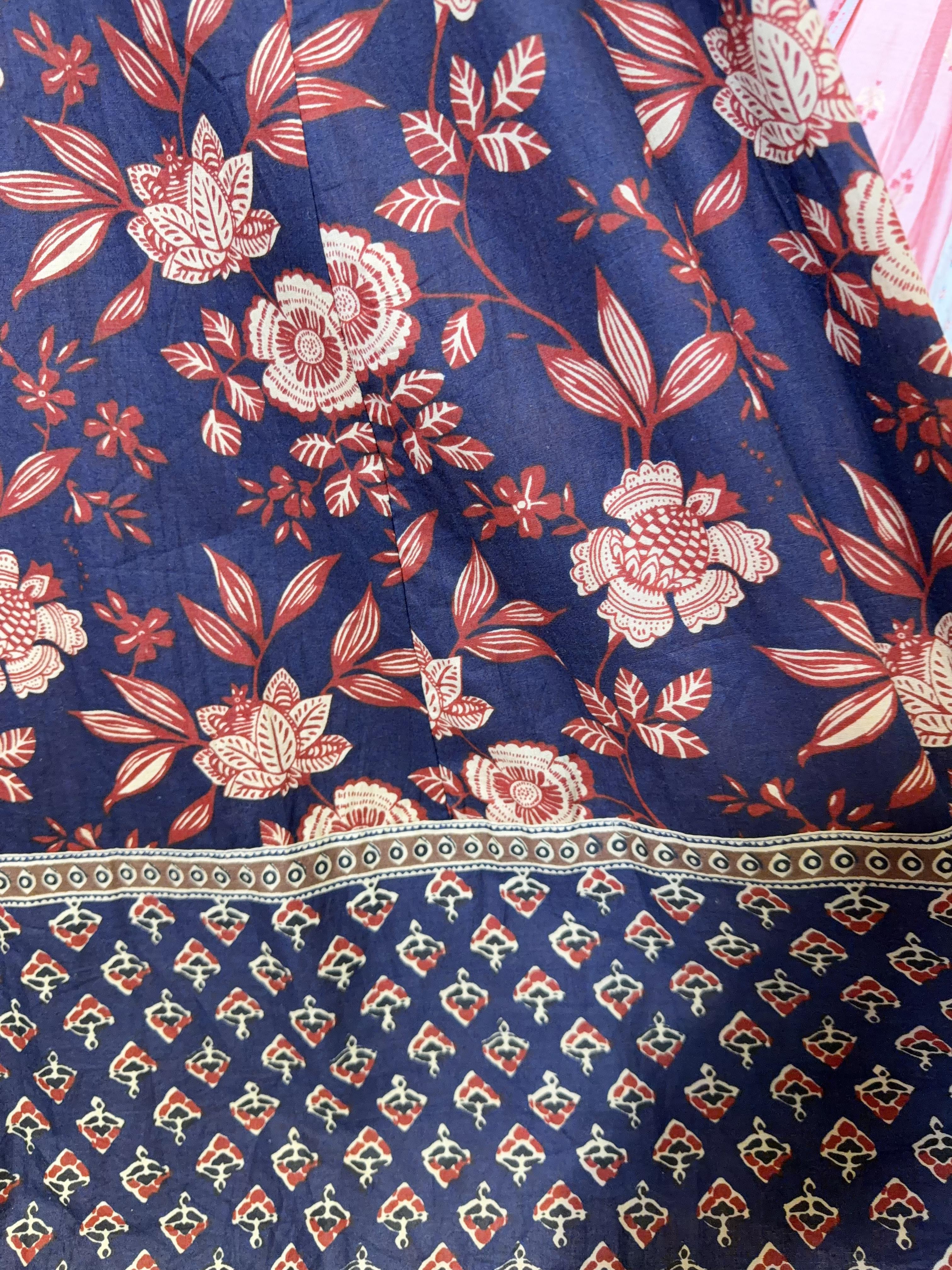 Dark Blue Overlap JP Collar Brown Floral OP 51"  #1377