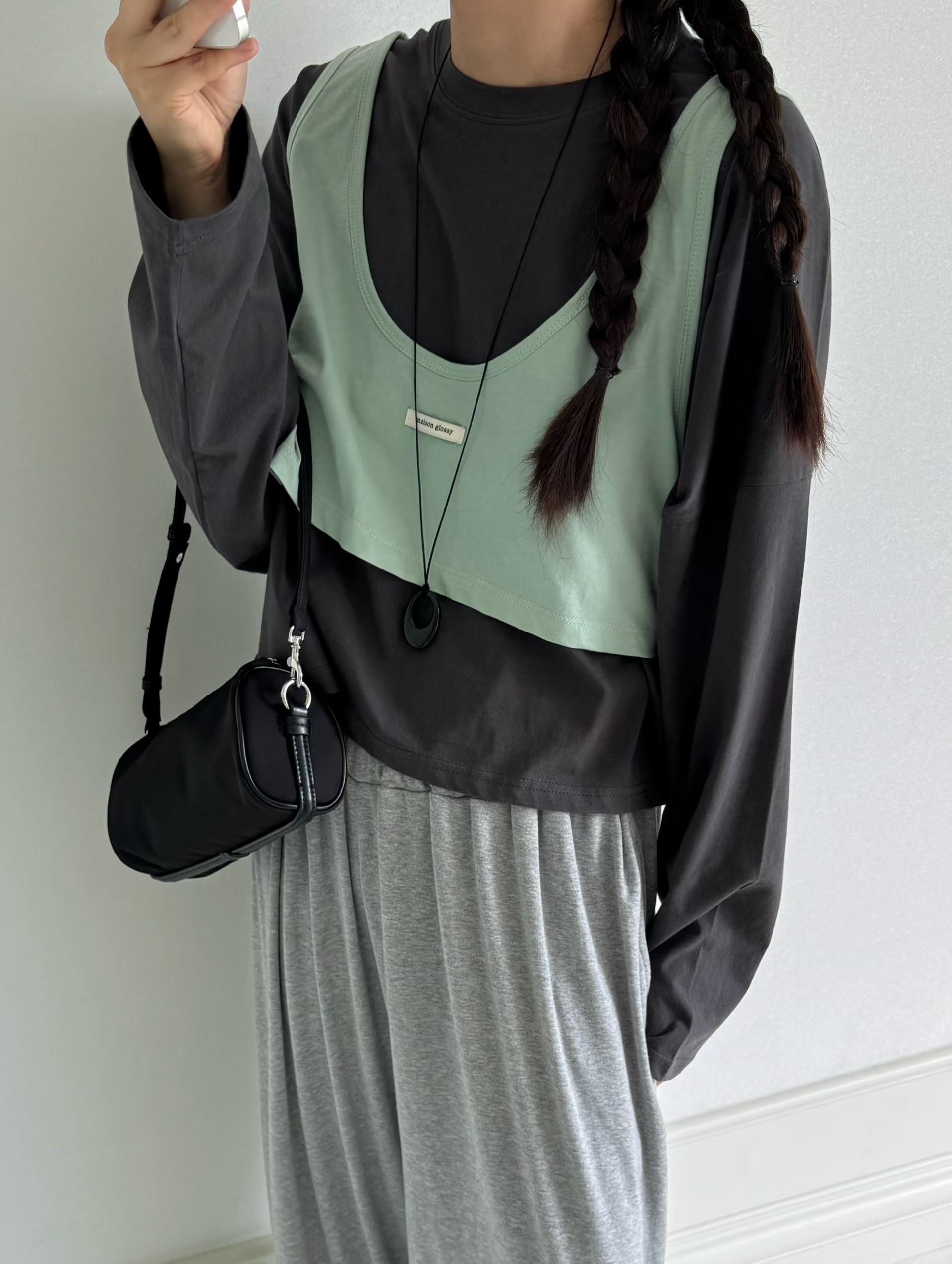 221576 撞色背心長袖set Tee