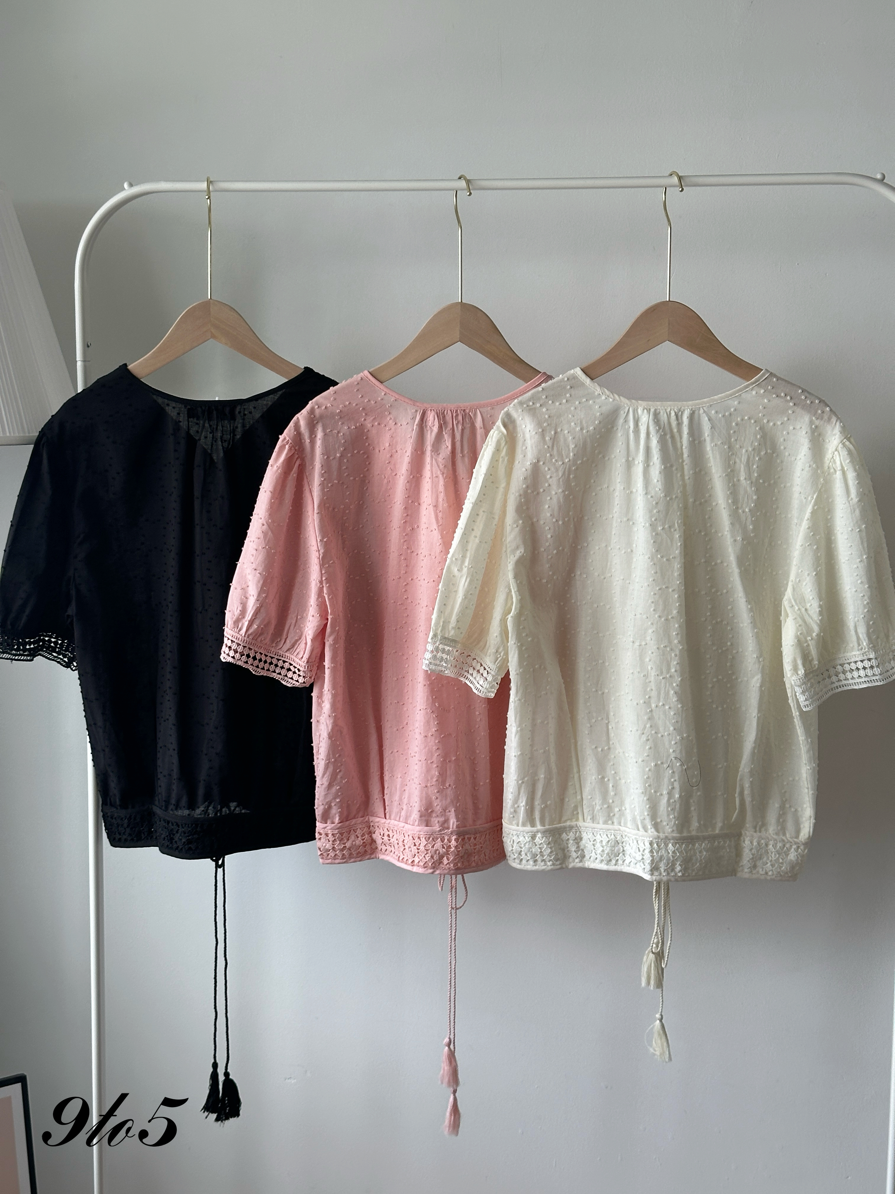 T4317 Puff Sleeve Floral Lace Top - 3 Colors 