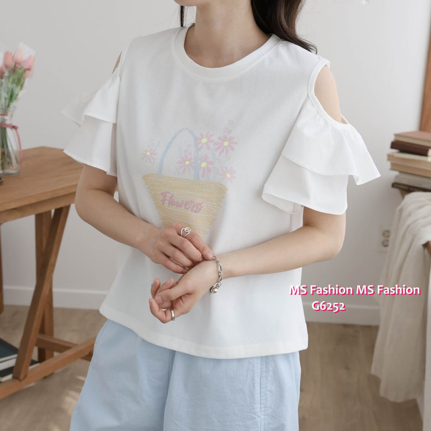 G6252 韓國🇰🇷靚print露肩top