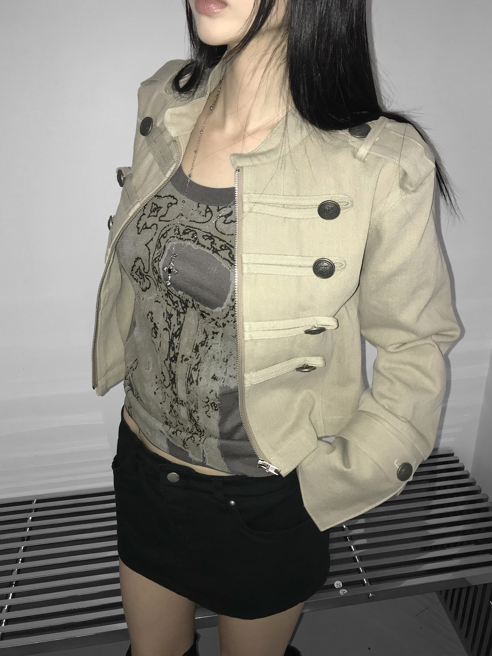 Vintage Zip Front Cropped Jacket