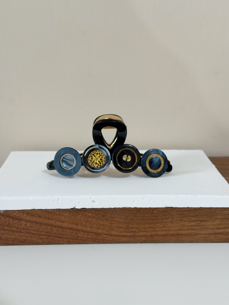 復古鈕扣髮夾/黑色系 8cm長