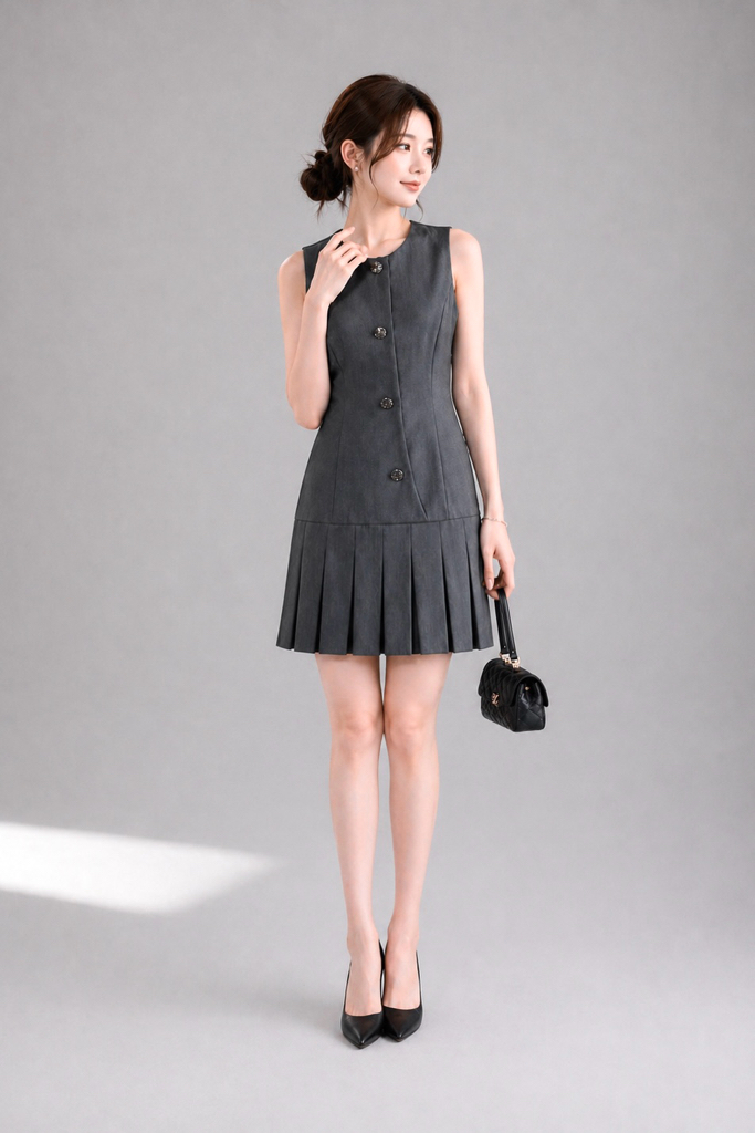53365 Noir Sculpt Pleated Dress