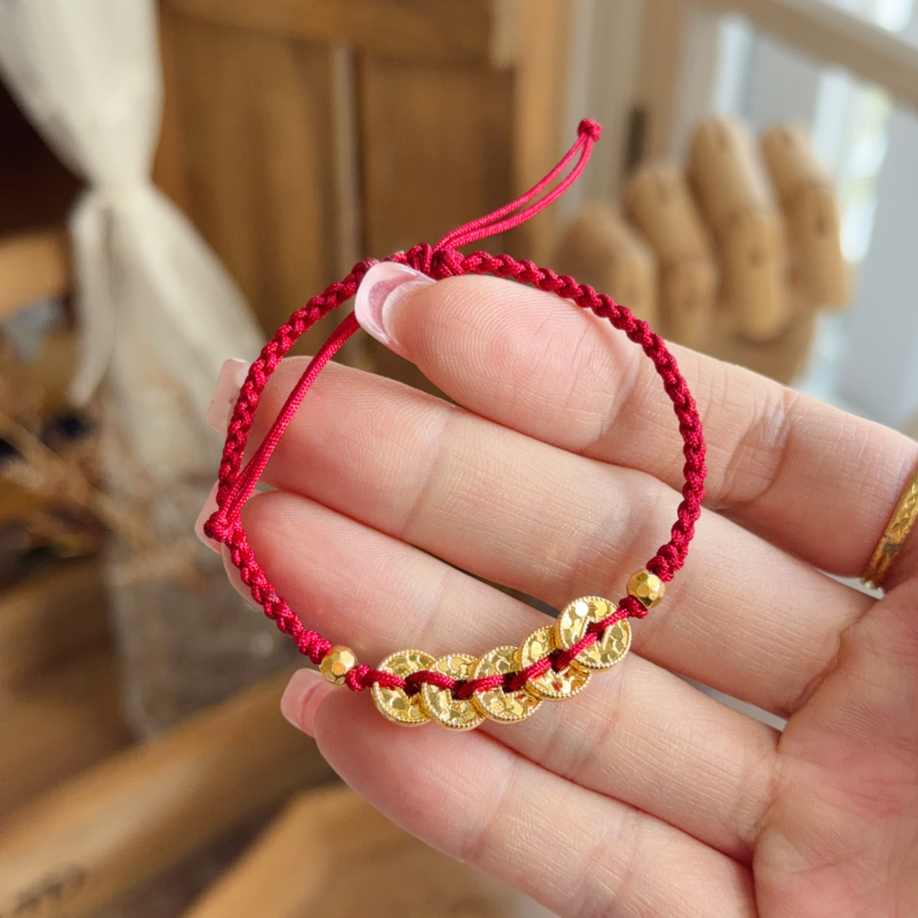 999硬金五帝幣襯手繩