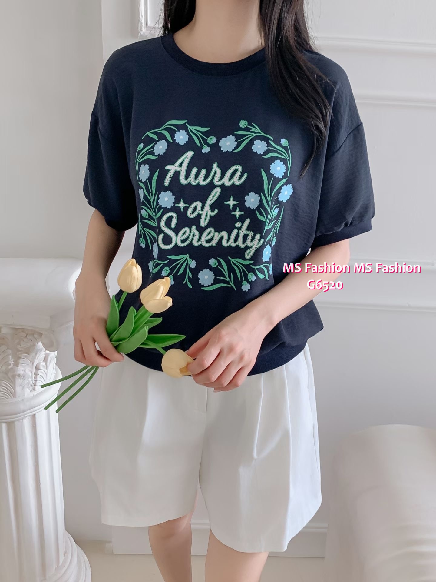 G6520 花花字母print top