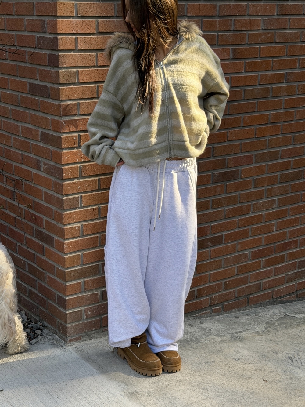 Striped Faux Fur Zip Hoodie(Unisex)