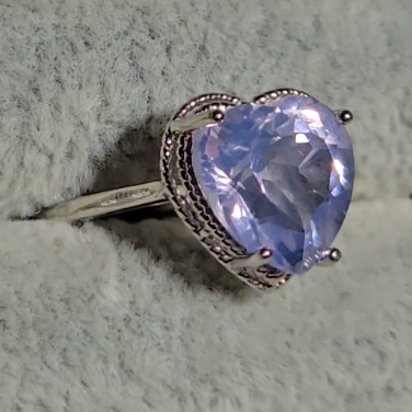 Lavender moon quartz heart ring in adjustable sterling silver (D) - RQ156