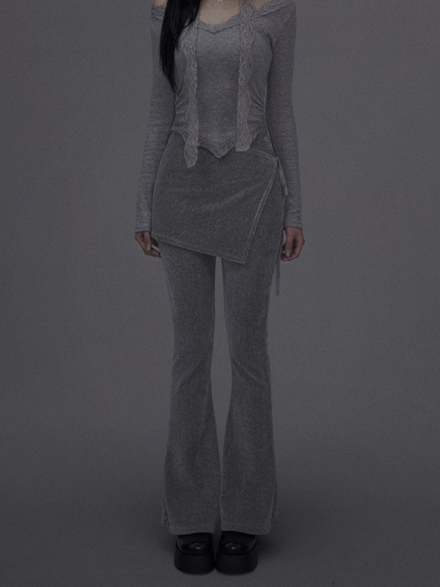 Lace V-Neck Top and Scarf Set