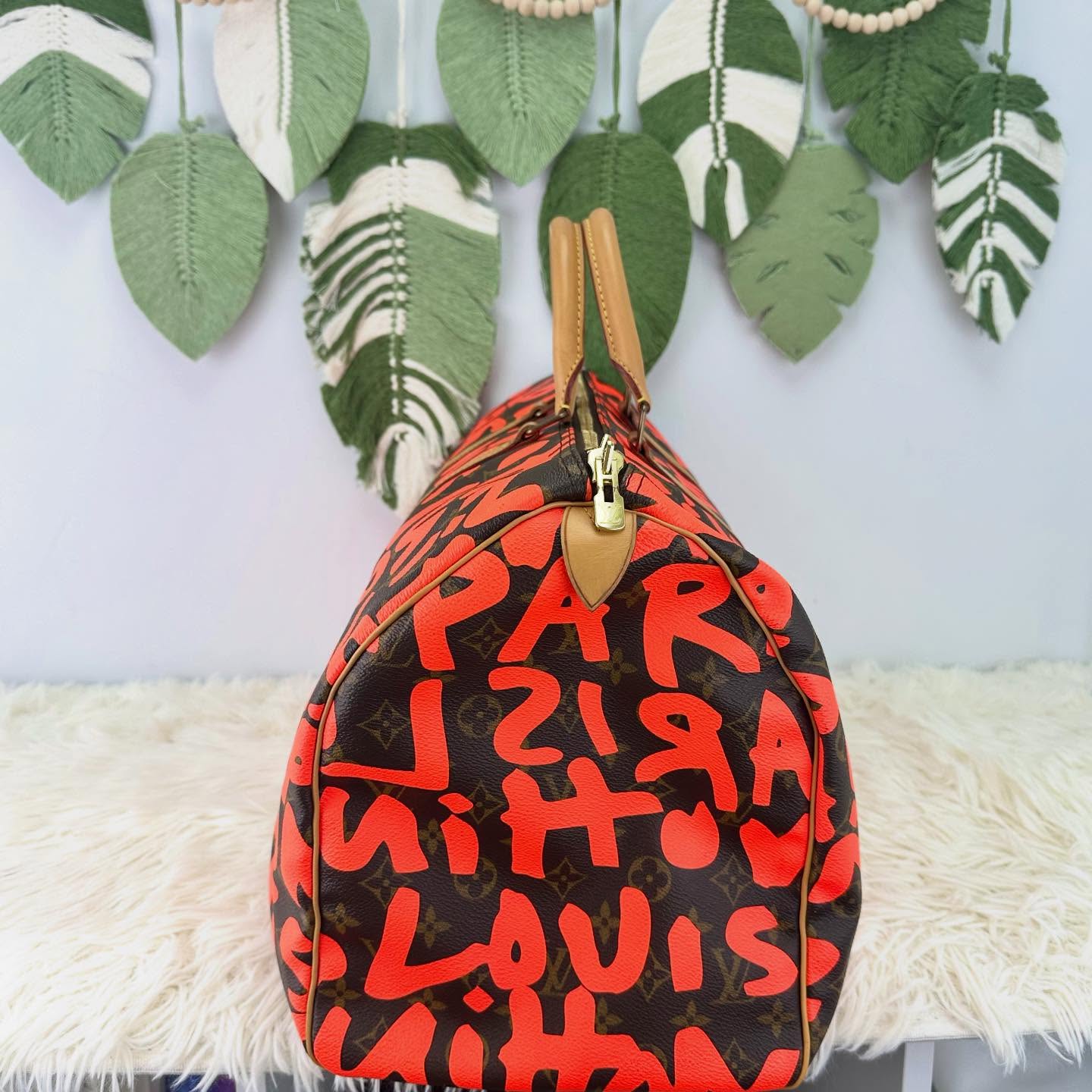 LV 🤍PRE OWNED 限量款✨Graffiti KeepAll 50 橙色塗鴉 手提包🧡