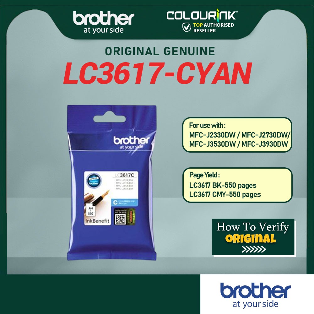 Brother LC3617 Original Cyan Ink Cartridge MFC-J2330dw /J2730dw / J3530dw / J3930dw lc-3617 lc3619xl