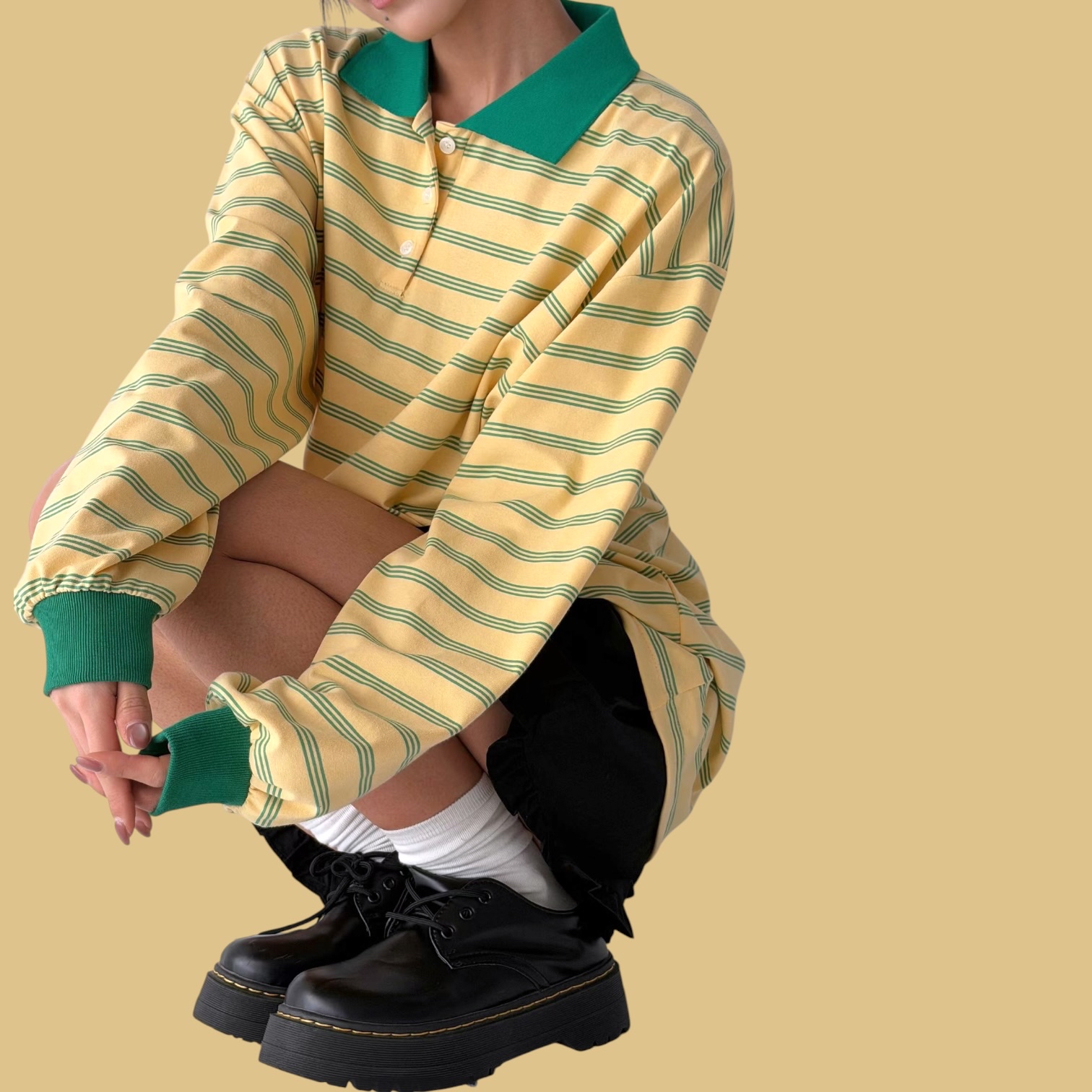 221549 撞色Polo長袖Tee
