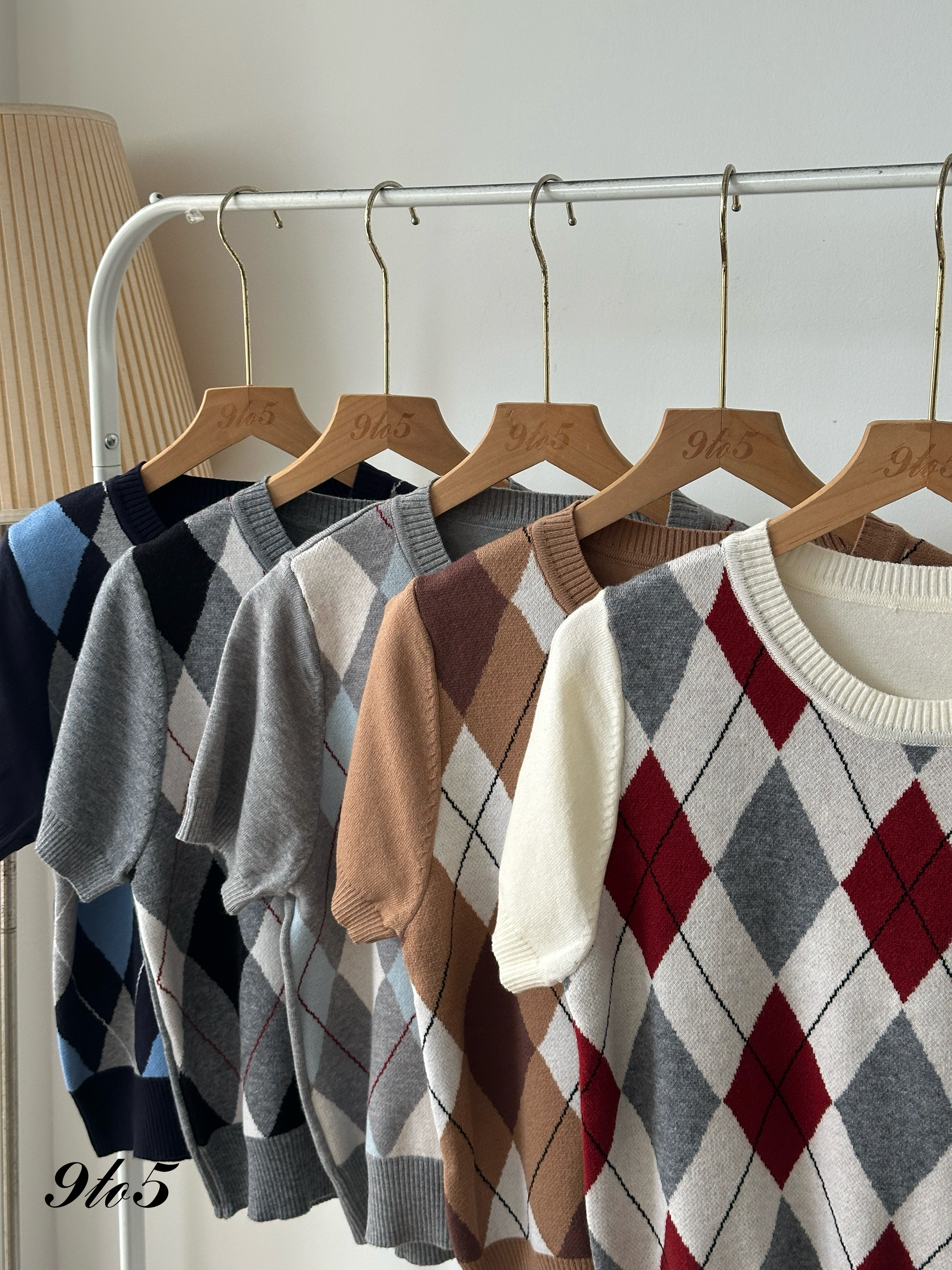 T4005 Argyle Knit Short Sleeve Top - 5 Colors 