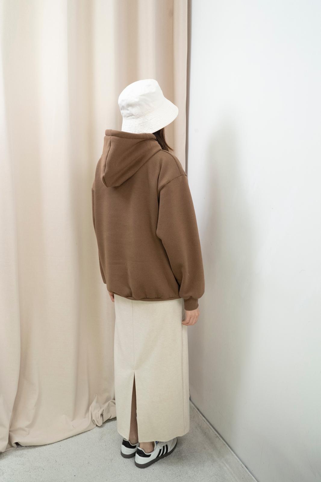 加絨有帽文字衞衣（咖色）