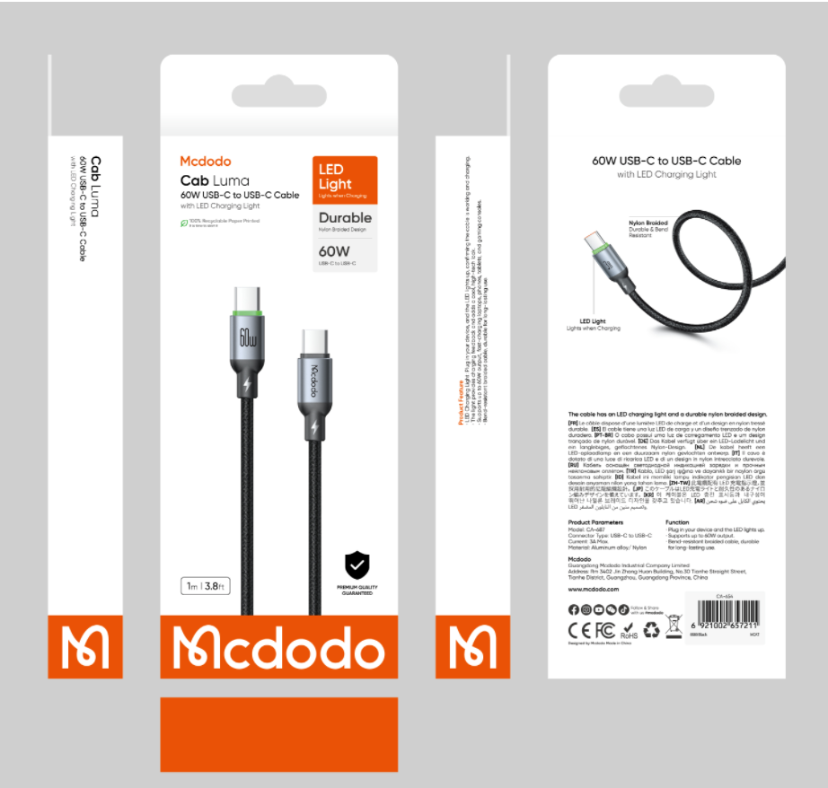MCDODO CA6871 60W CTC WITH LED CHARGING LIGHT 2M-CABLE-NA