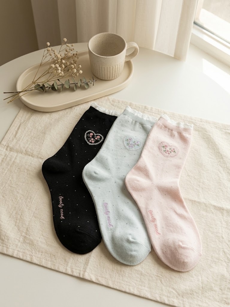 Korean Cushion Flower High Crew Socks
