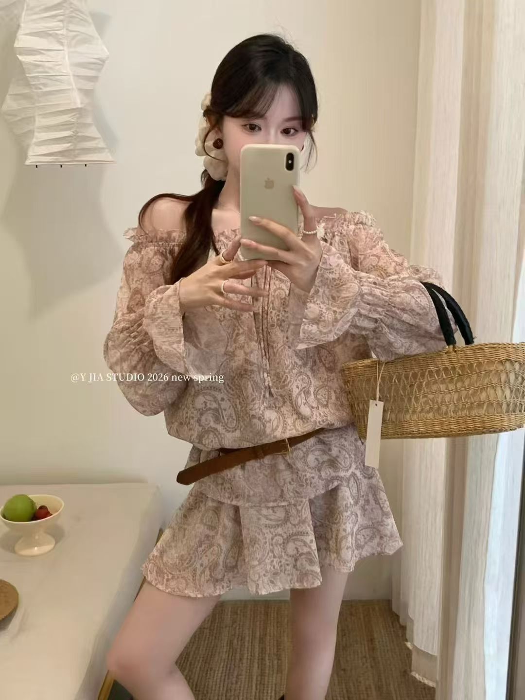 1773 Paisley Off-Shoulder Set法式度假佩斯里腰果套装