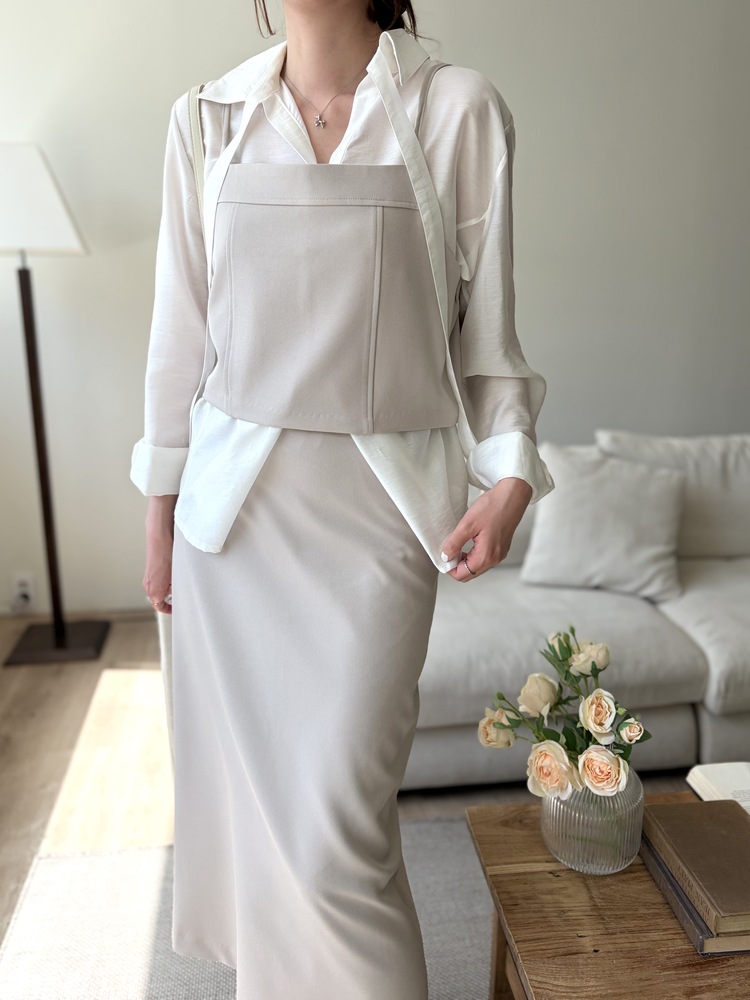 Colette Layered Belted Skirt (Light Beige)