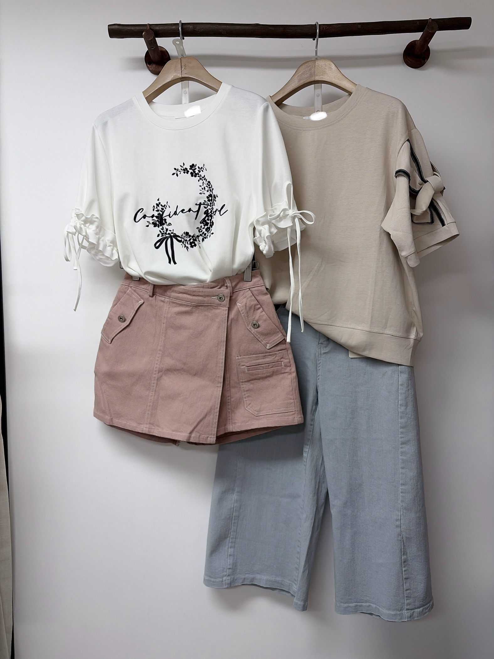 白色手袖束帶top