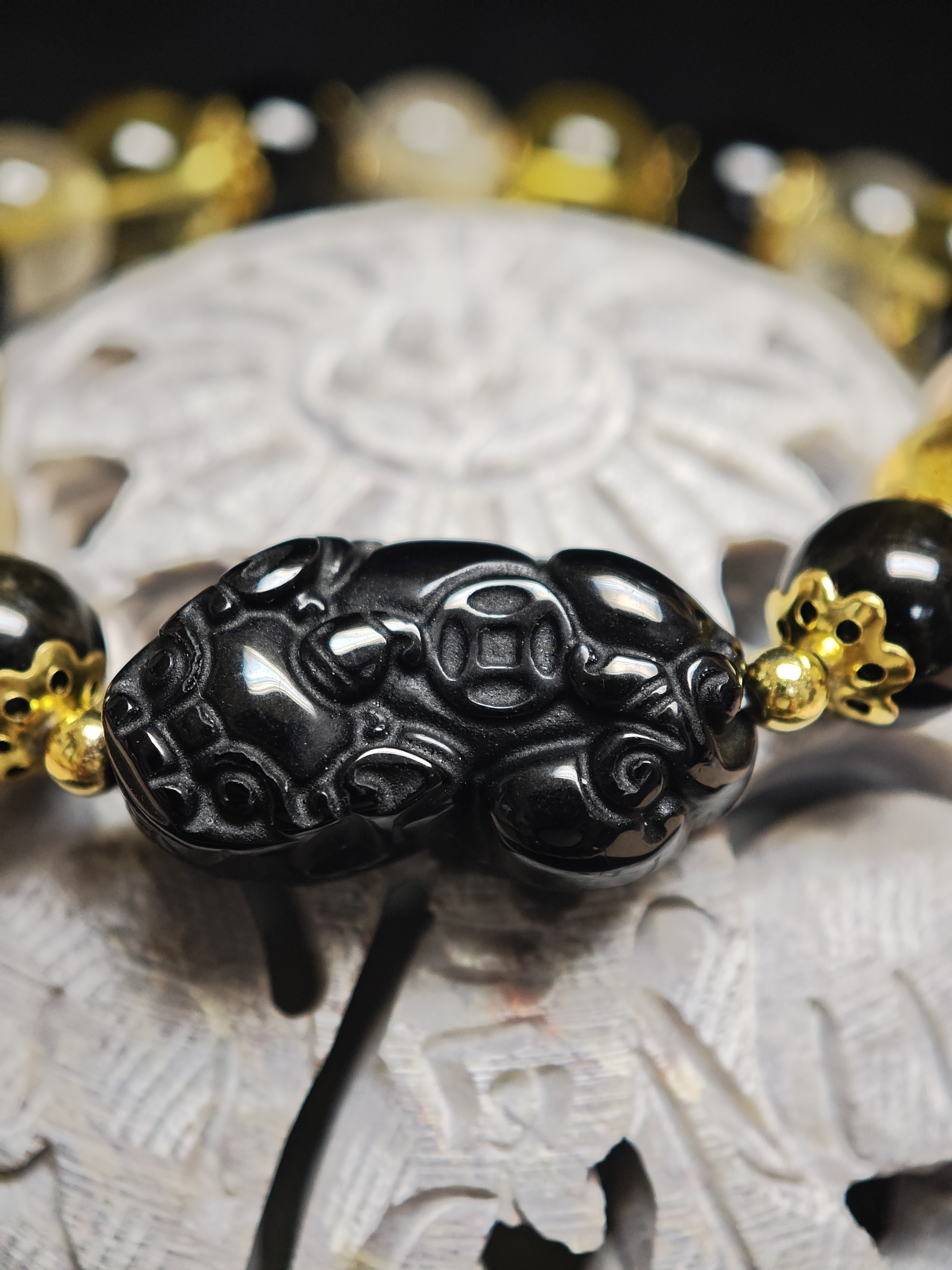 ✨新品DIY水晶手串✨✨♠️黑曜石貔貅✨黃水晶✨金髮晶✨