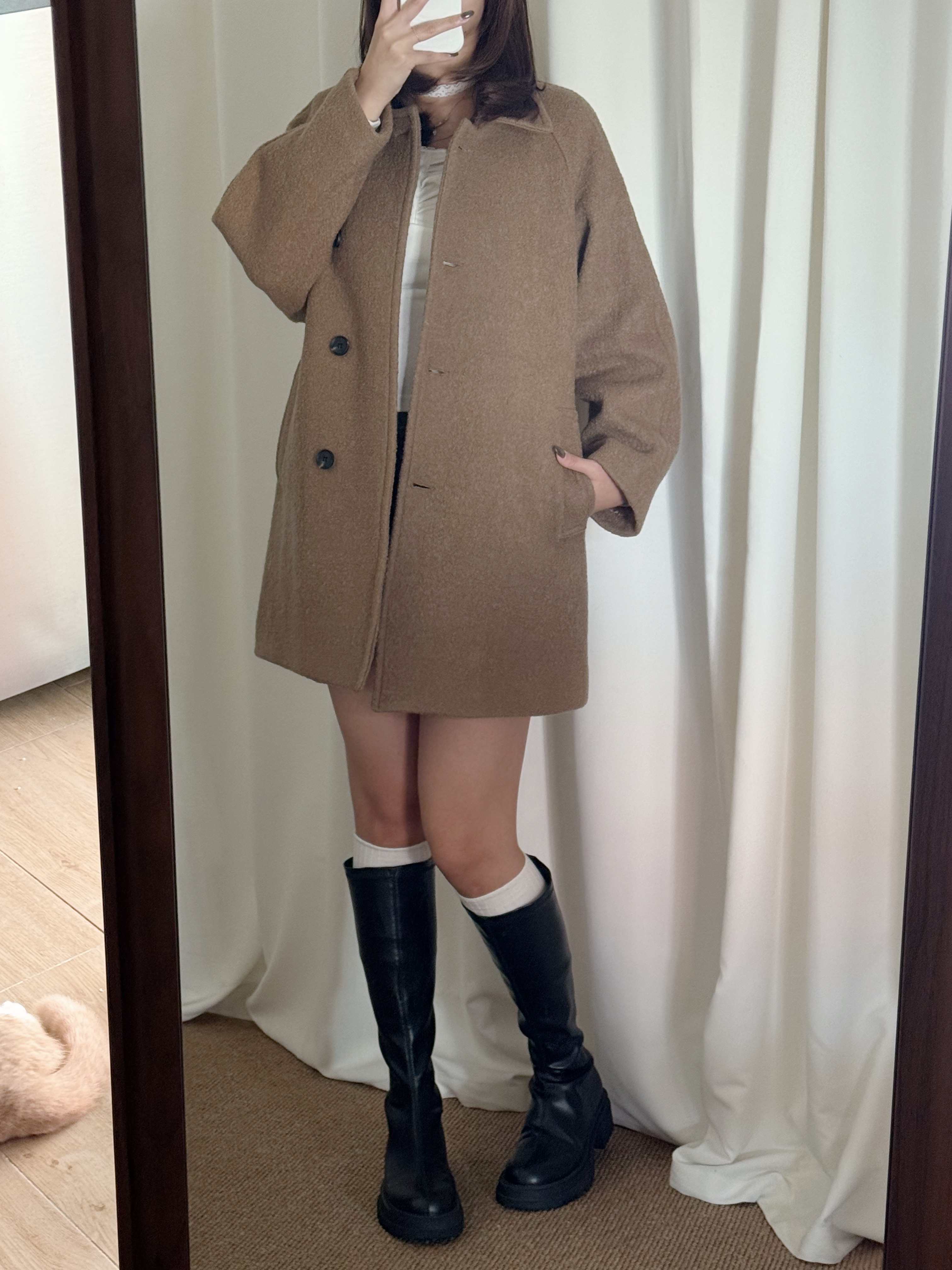 [100%wool🐑][高質大衣!]翻領羊毛中長大衣(兩色入)